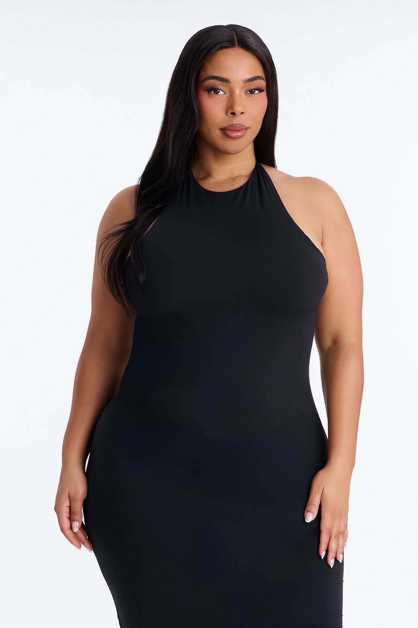 Second Skin Bra Pad Sleeveless Halter Maxi Dress - Black image 6