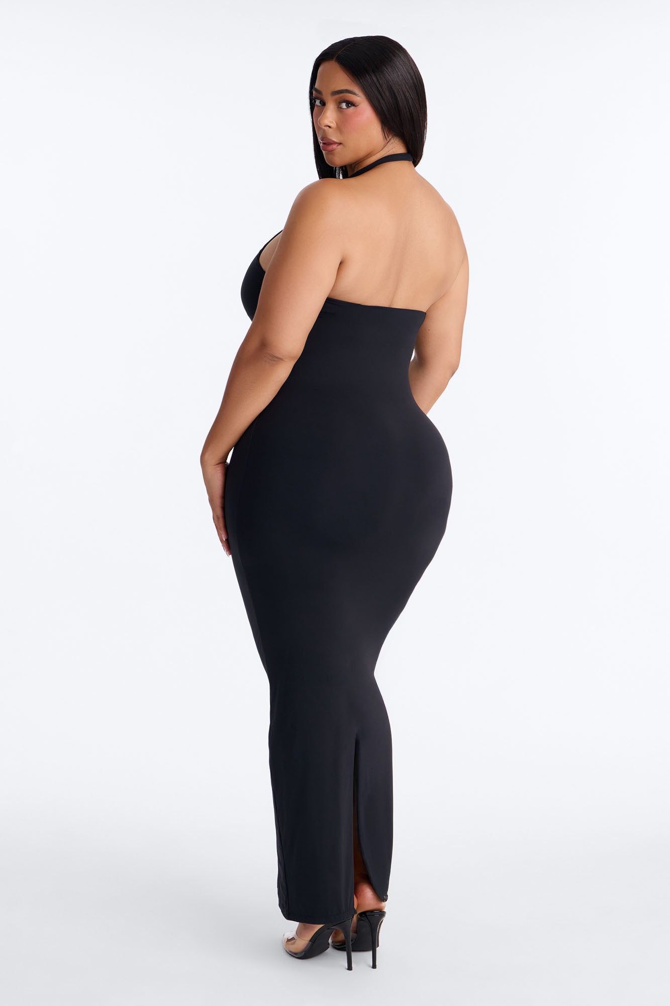 Second Skin Bra Pad Sleeveless Halter Maxi Dress - Black image 8