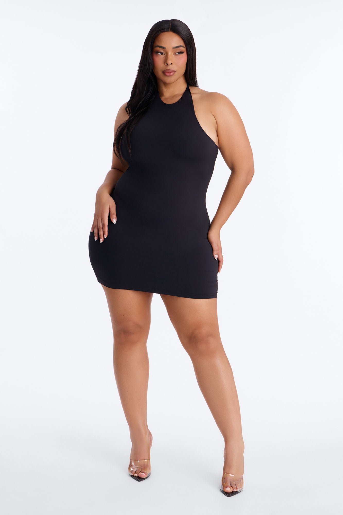 Second Skin Bra Pad Sleeveless Halter Mini Dress - Black image 6