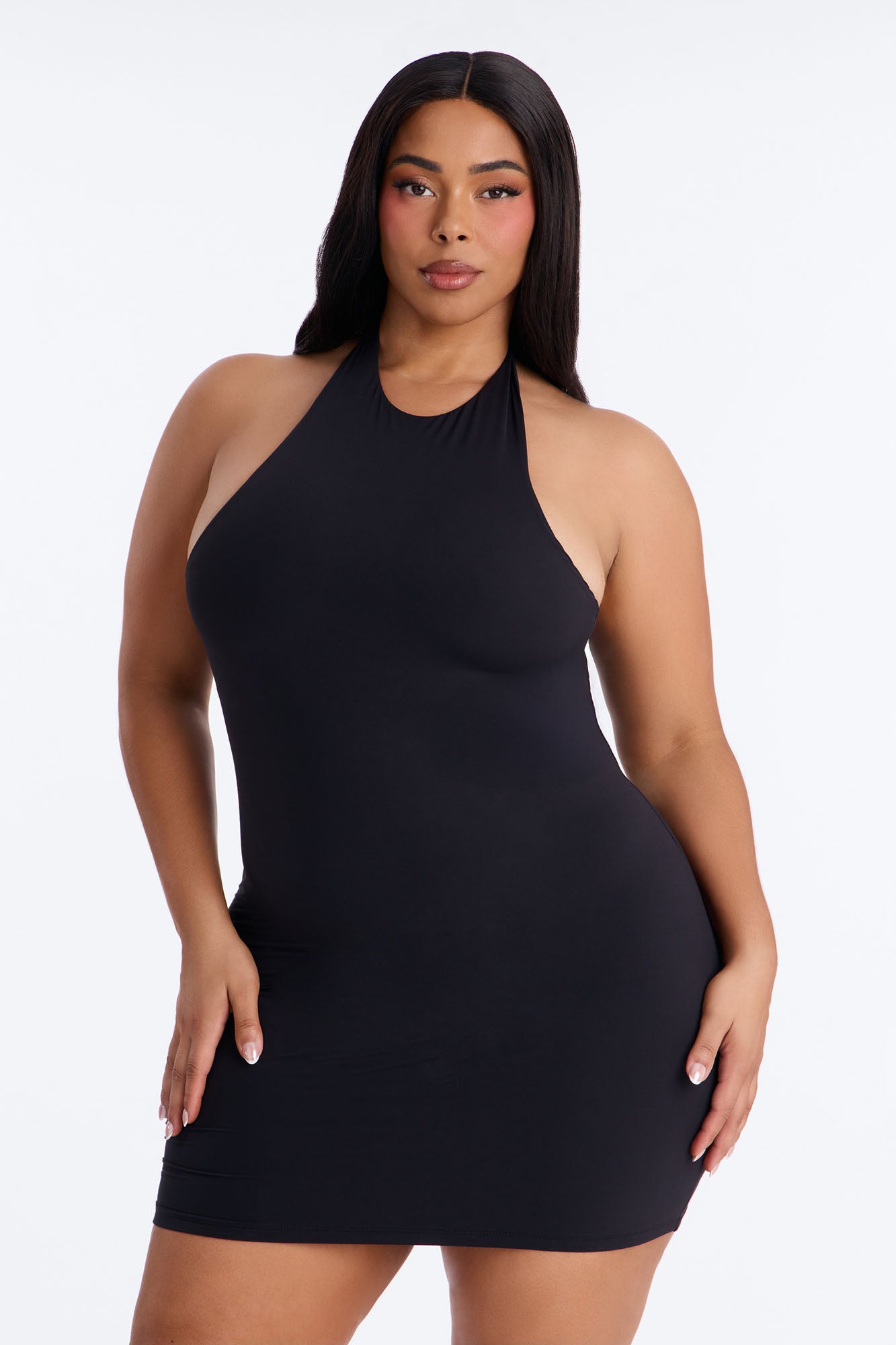 Second Skin Bra Pad Sleeveless Halter Mini Dress - Black image 5