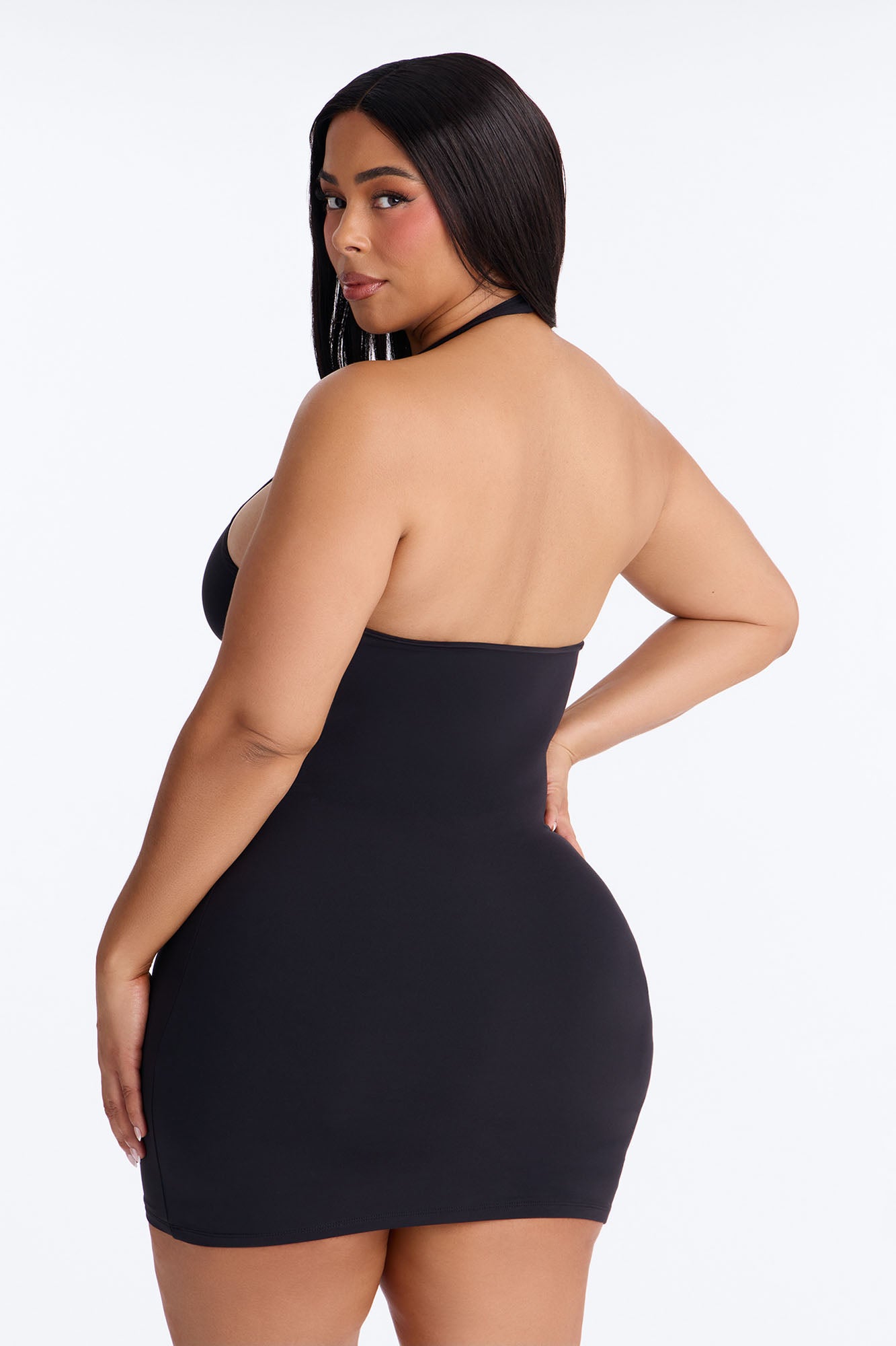 Second Skin Bra Pad Sleeveless Halter Mini Dress - Black image 8
