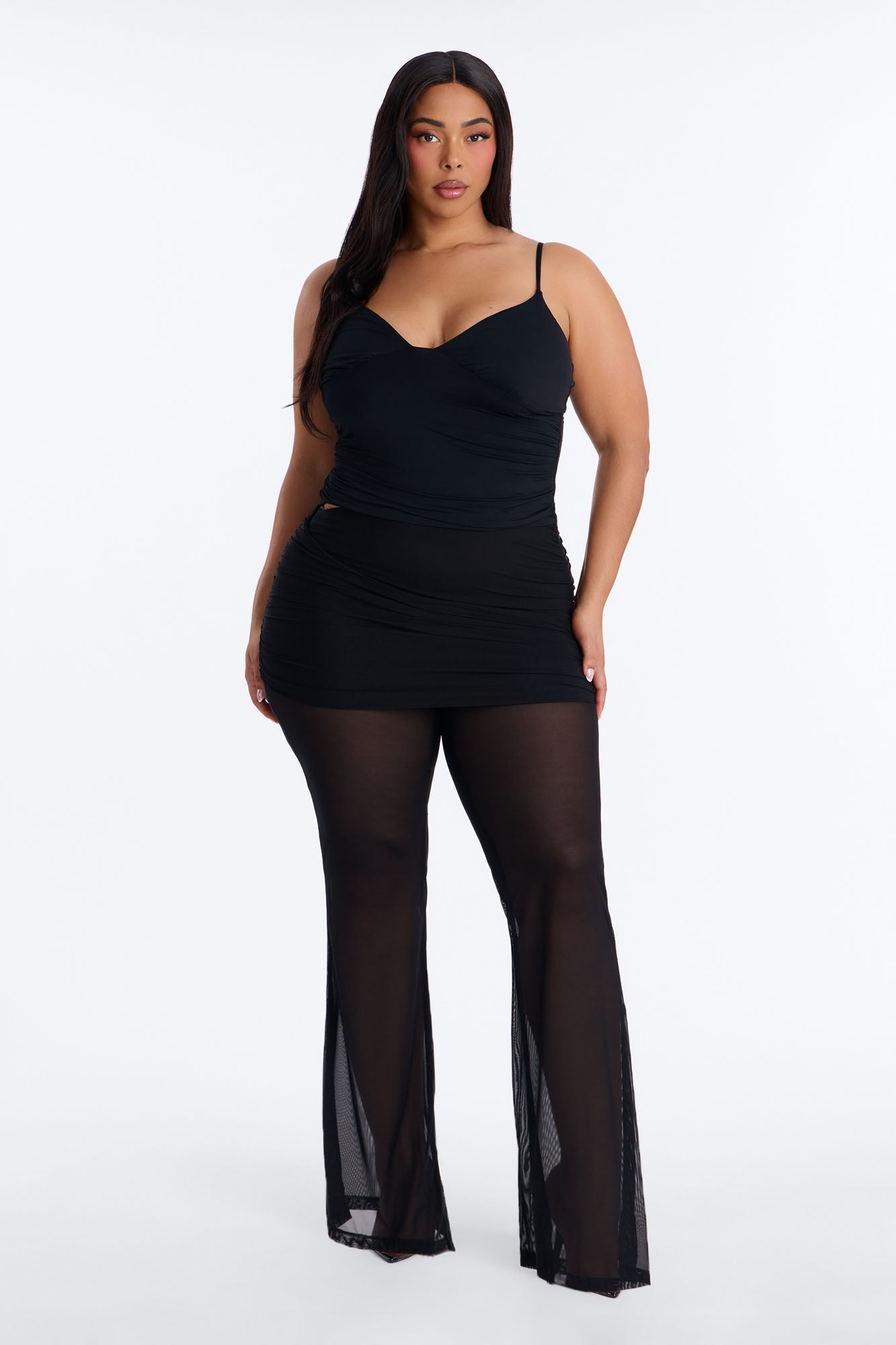 Power Mesh Foldover Ruched Flare Pant - Black image 5