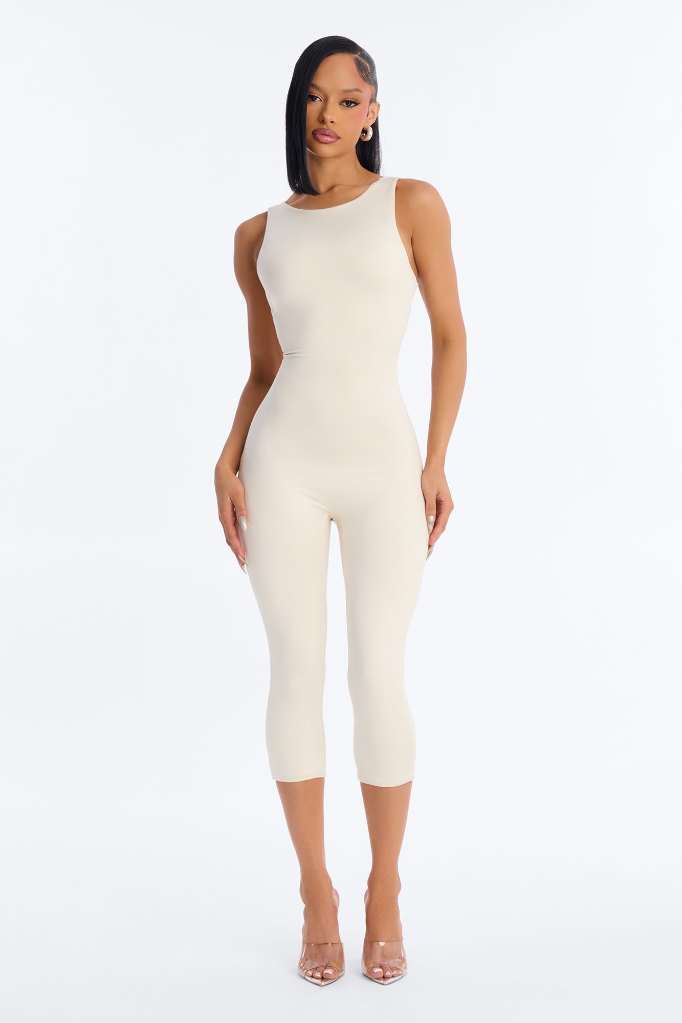 Contour Double Lined Low Back Capri Jumpsuit - Bone
