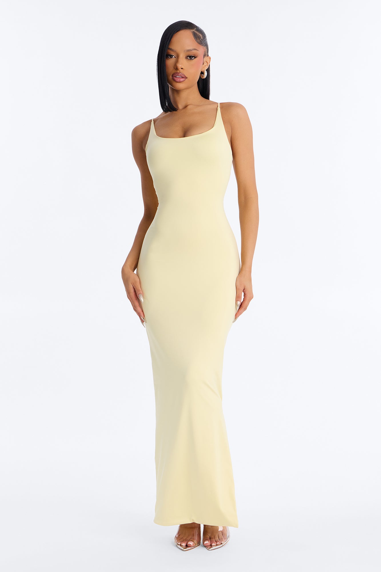 Contour Double Lined Scoop Neck Spaghetti Strap Maxi Dress - Butter Yellow