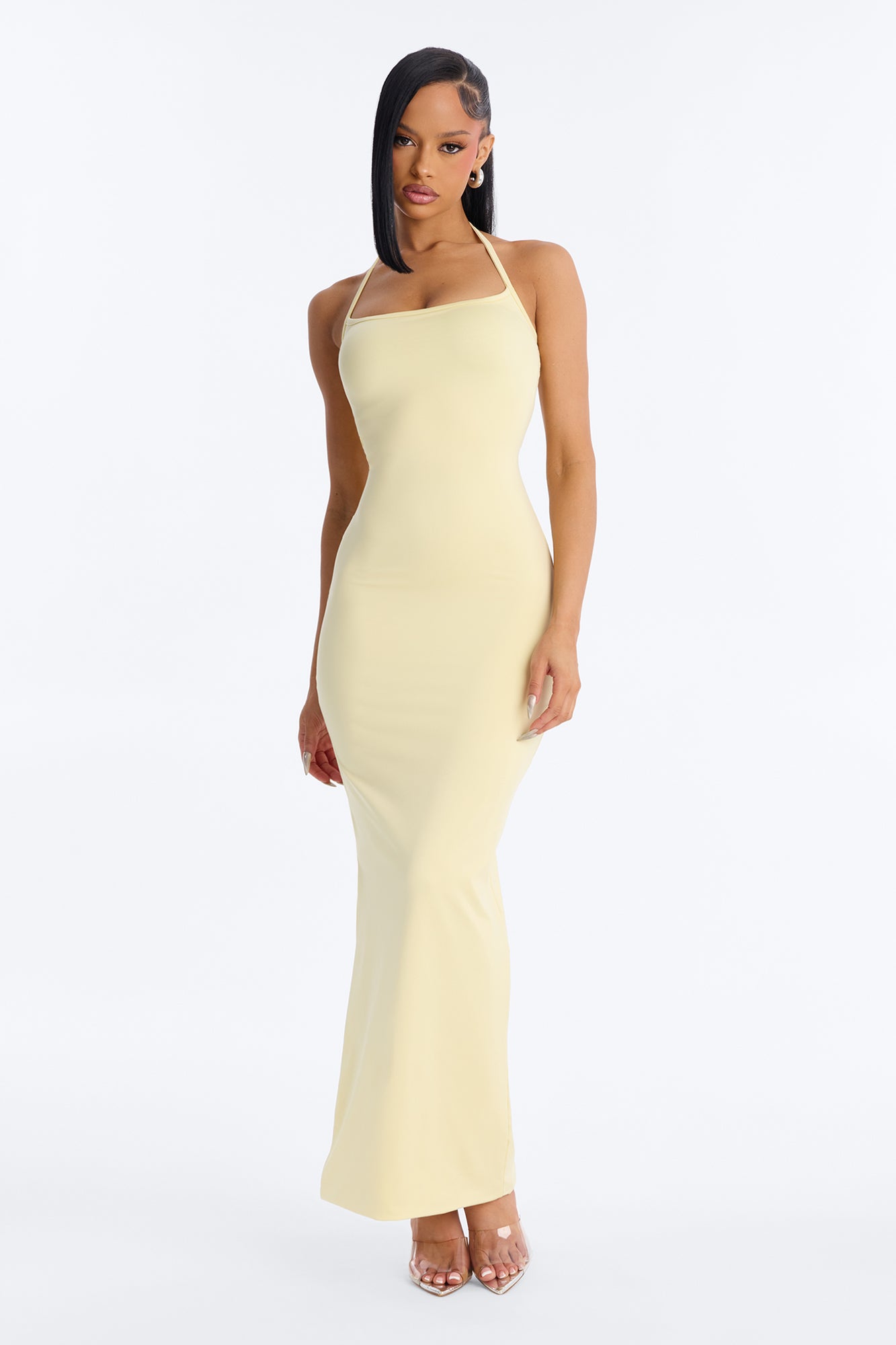 Contour Double Lined Halter Maxi Dress - Butter Yellow