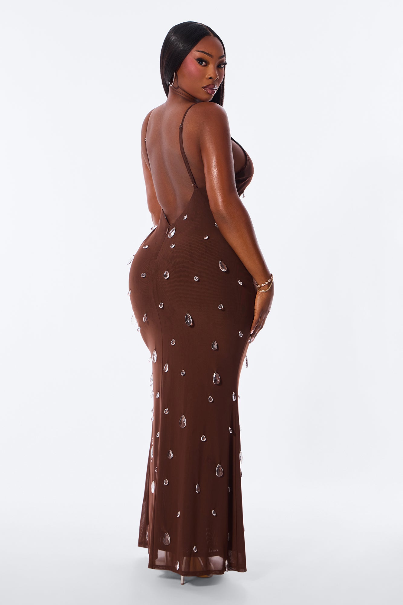 Spotlight Raindrop Bead Mesh Maxi Dress - Chocolate image 8