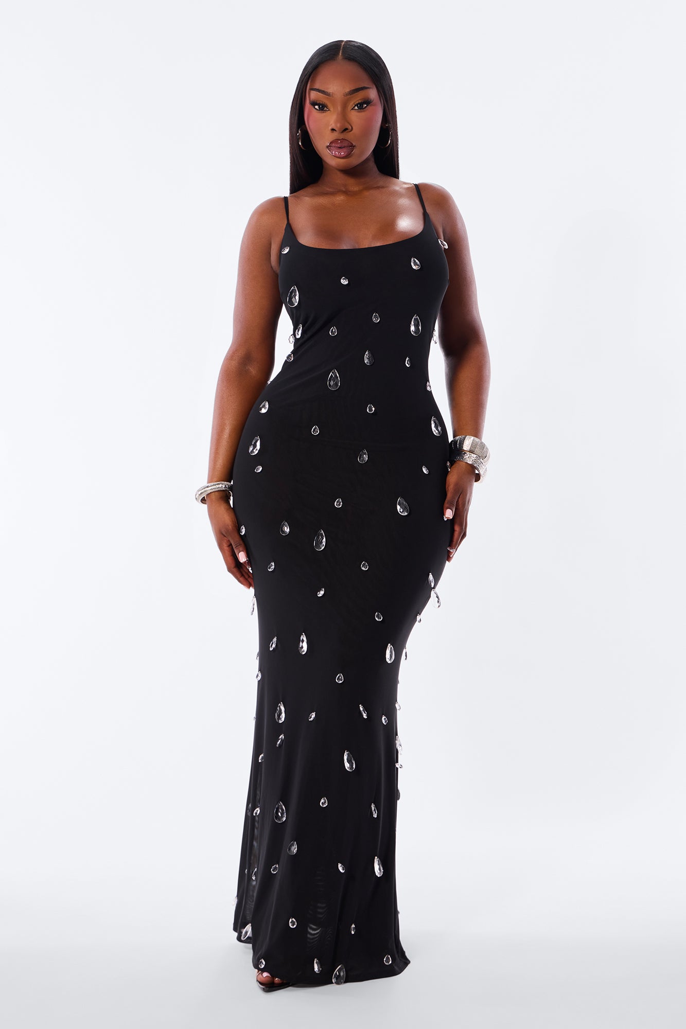 Spotlight Raindrop Bead Mesh Maxi Dress - Black image 5