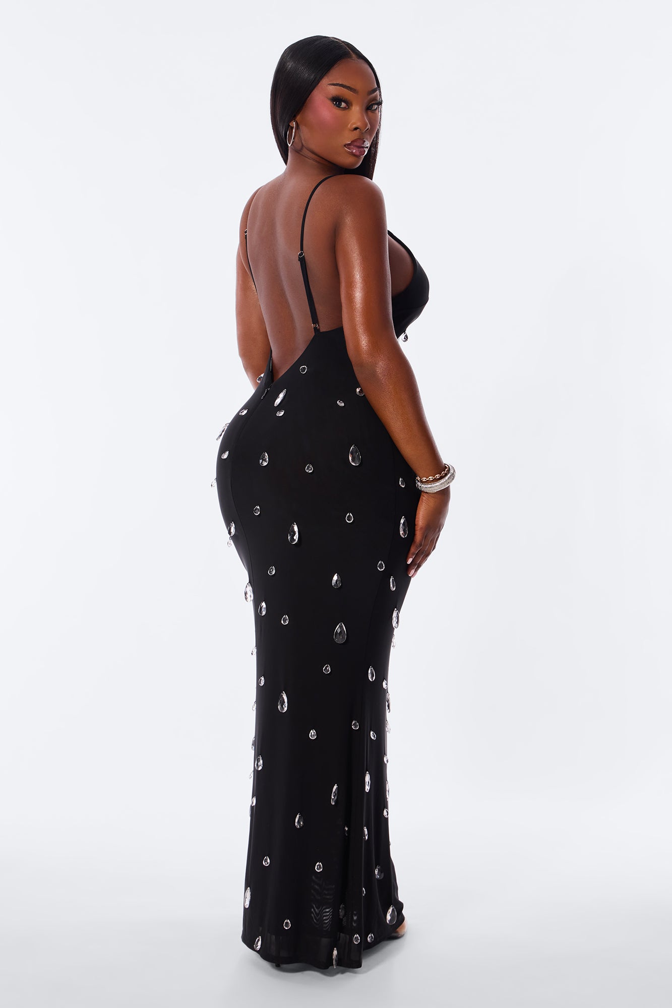 Spotlight Raindrop Bead Mesh Maxi Dress - Black image 8