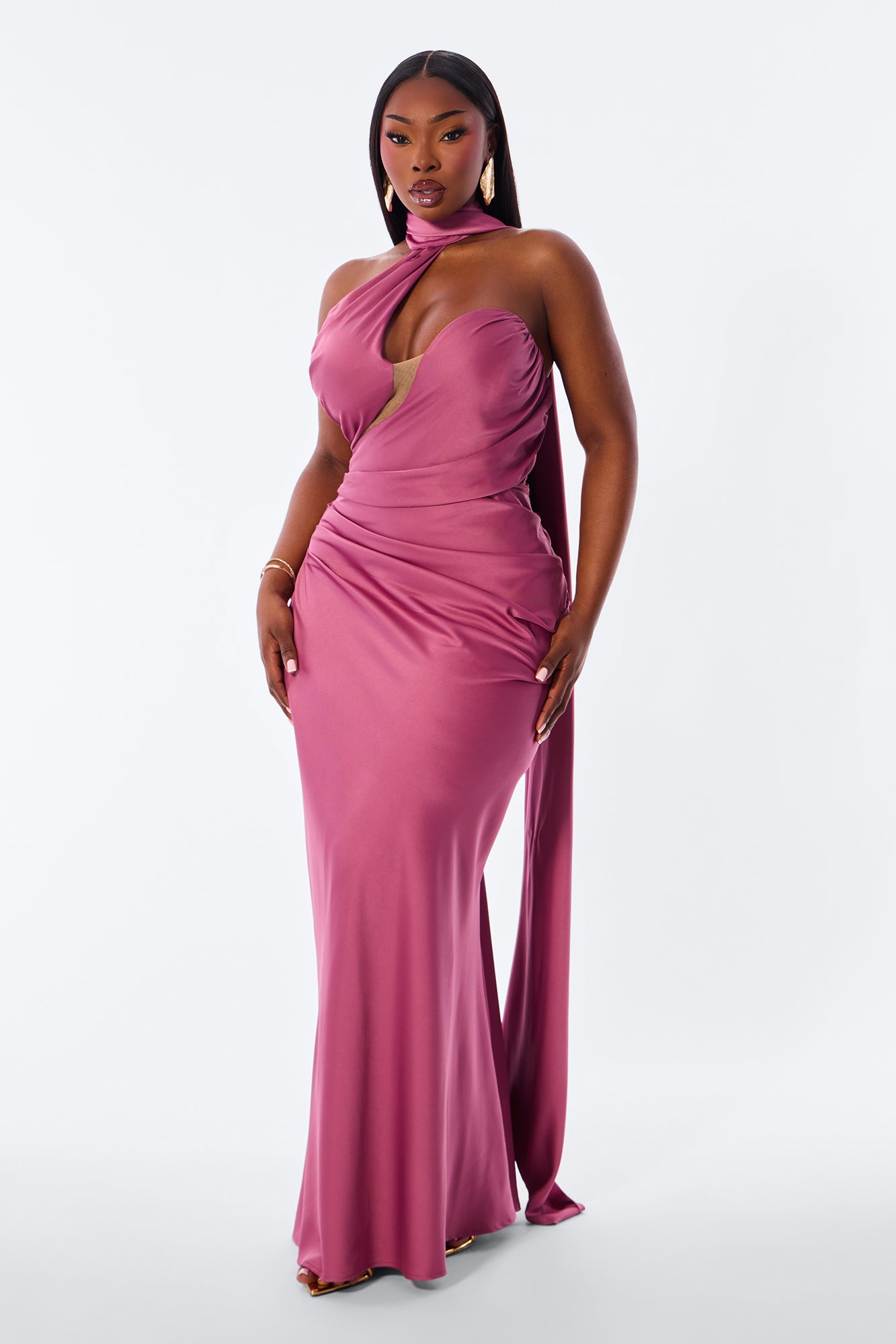 Darling Rose High Neck Satin Maxi Dress - Mauve image 5