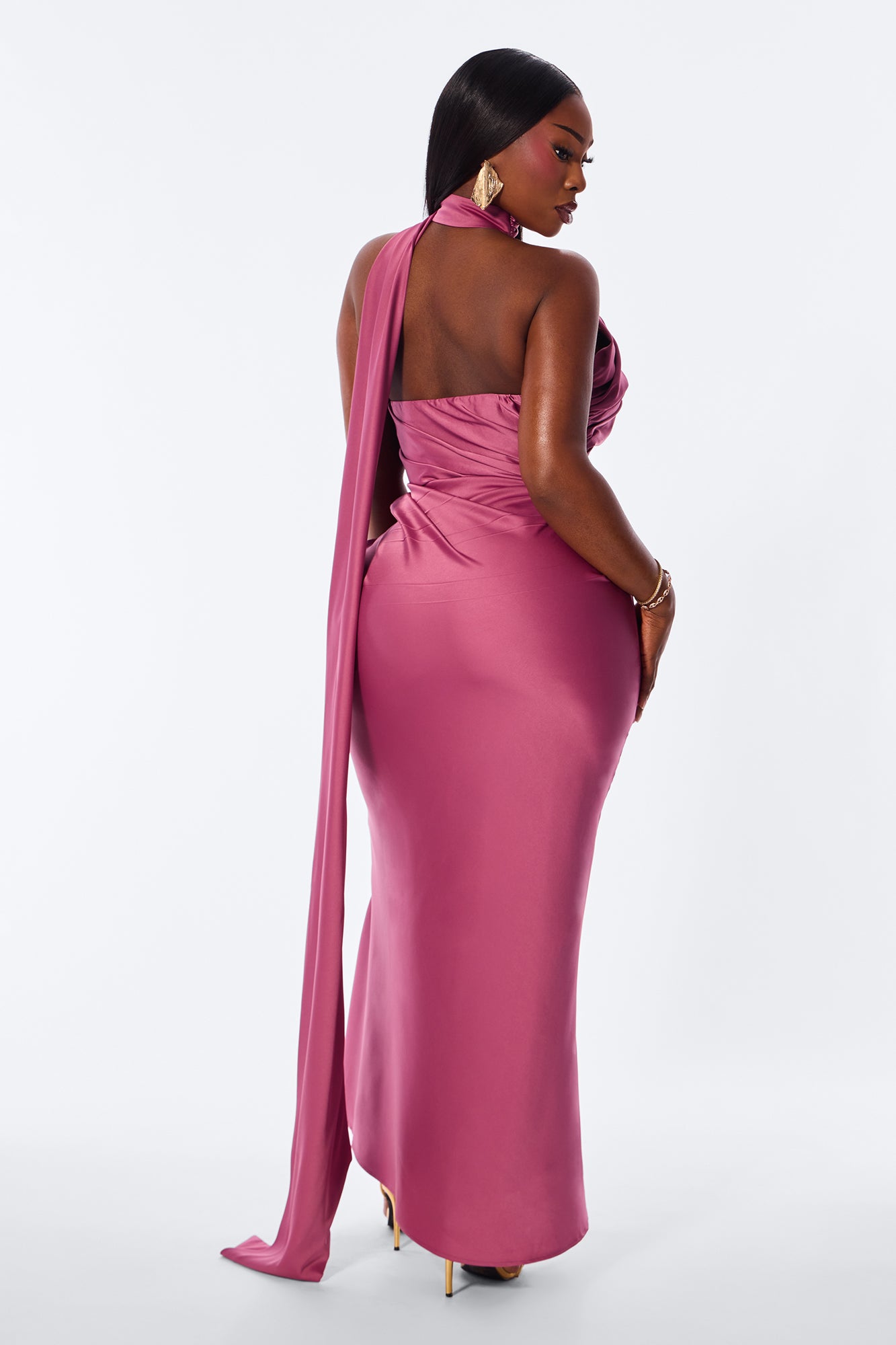 Darling Rose High Neck Satin Maxi Dress - Mauve image 8