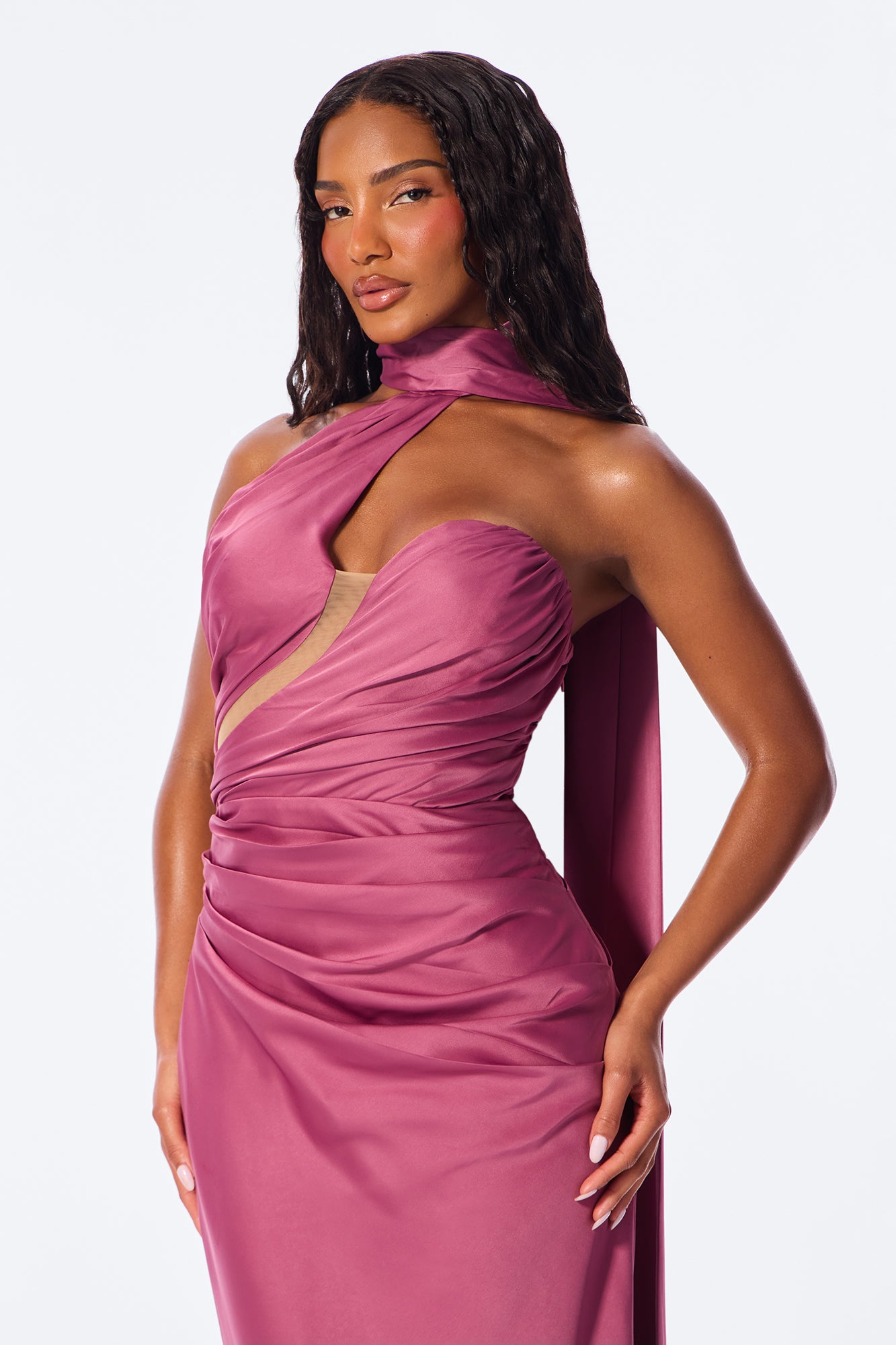 Darling Rose High Neck Satin Maxi Dress - Mauve image 2