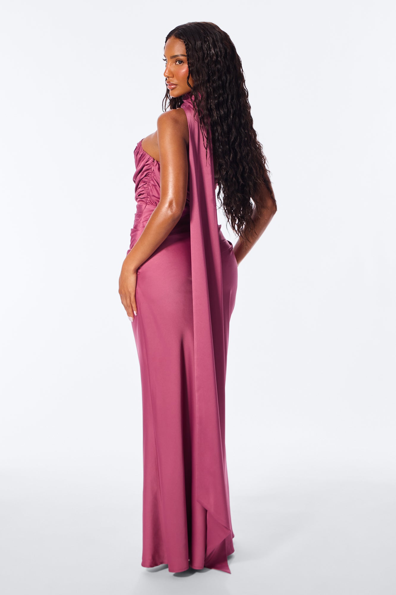 Darling Rose High Neck Satin Maxi Dress - Mauve image 4