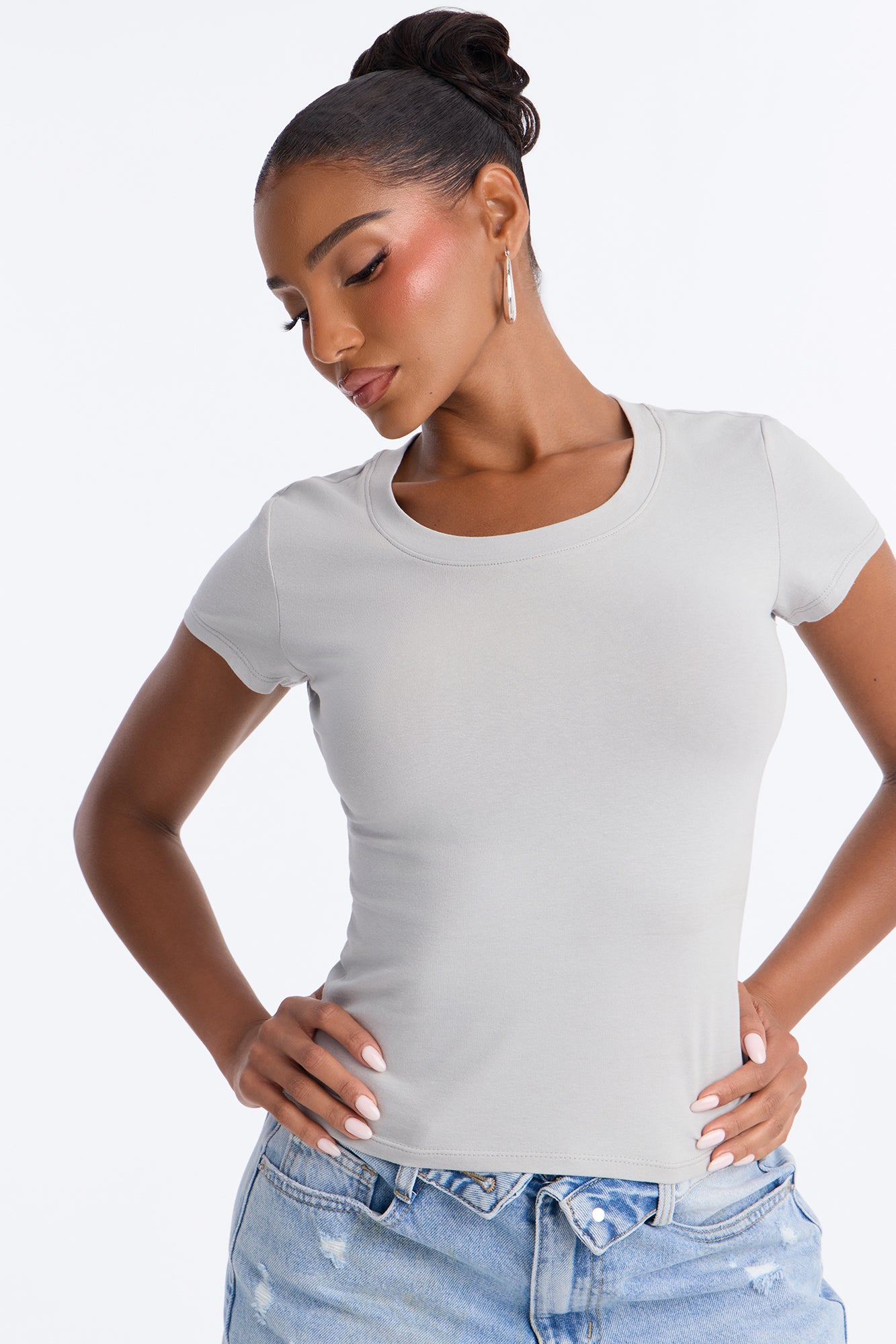 Alyssa Crew Neck Top - Light Grey