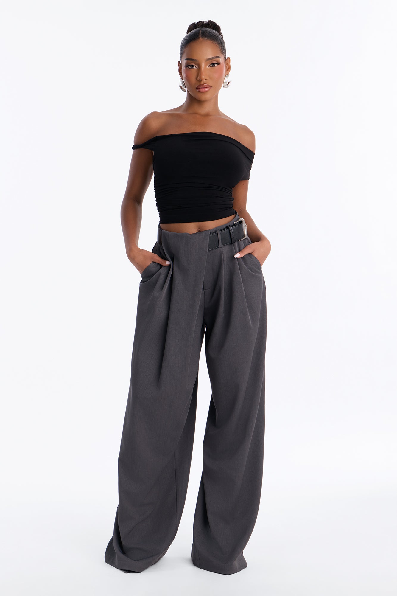 Natalie High Rise Wide Leg Trouser - Charcoal