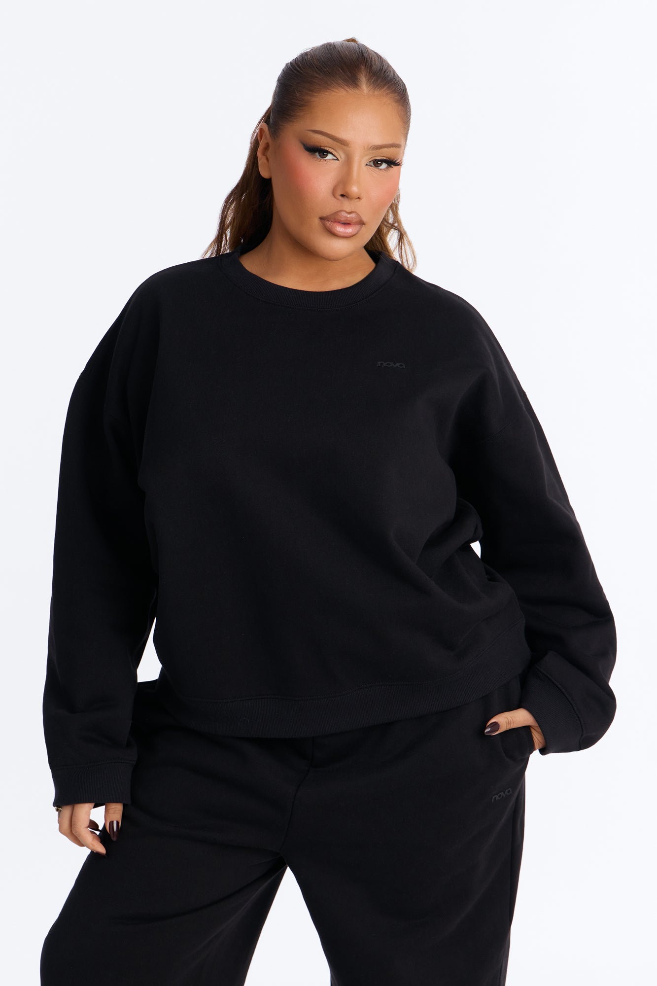 Libby Crew Neck Fleece Sweatshirt - Black