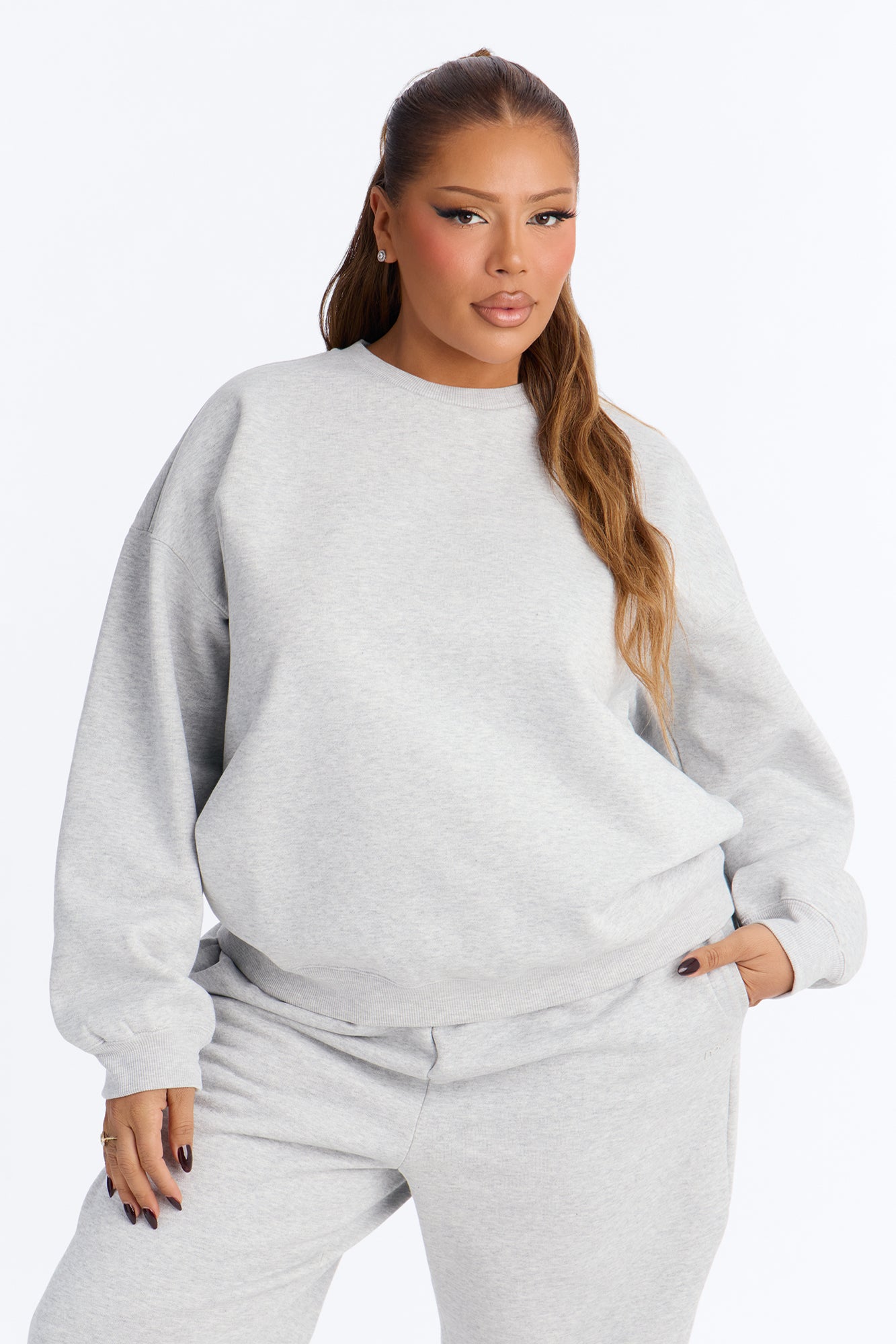 Libby Crew Neck Fleece Sweatshirt - Heather Grey