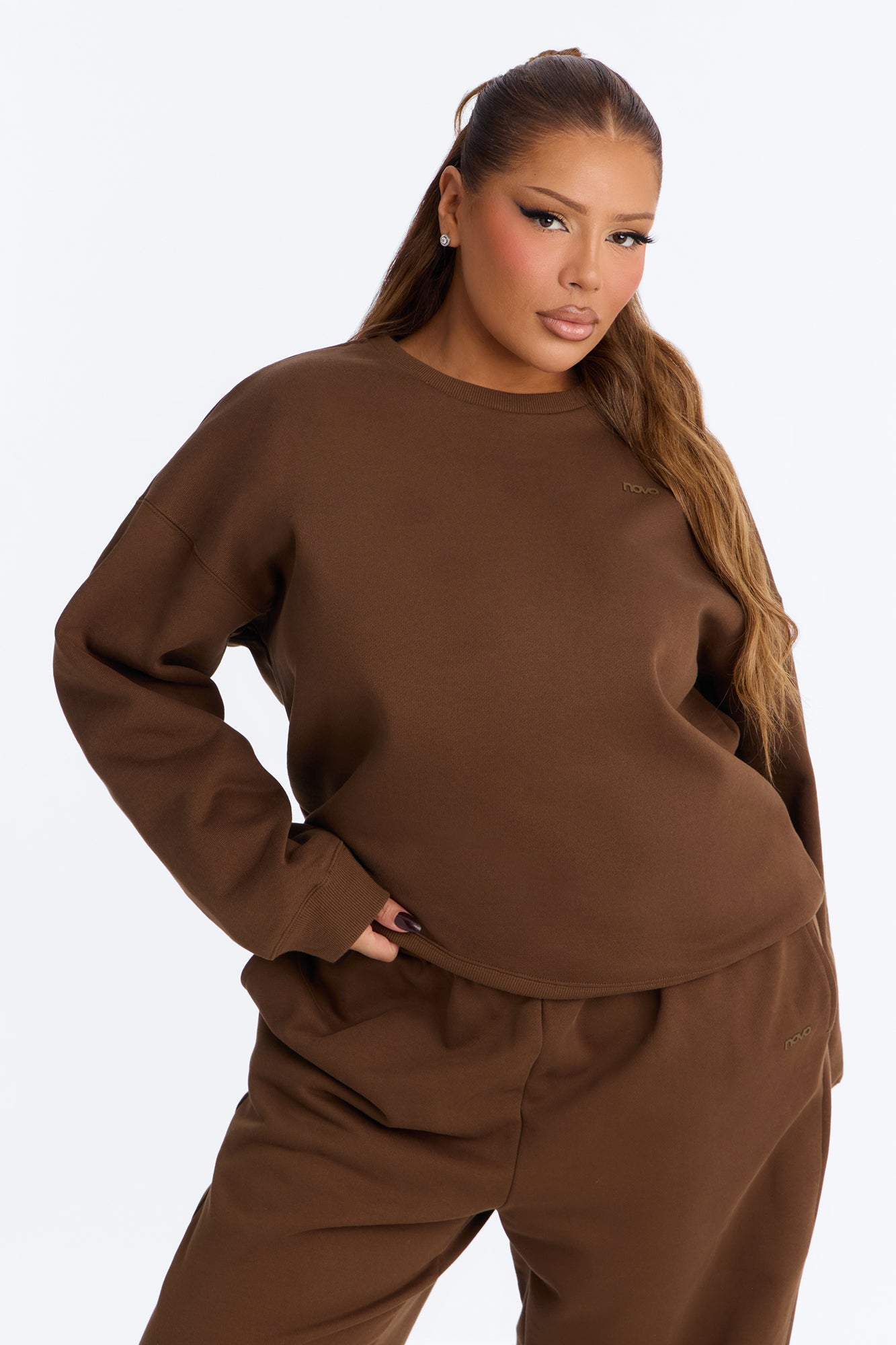 Libby Crew Neck Fleece Sweatshirt - Brown