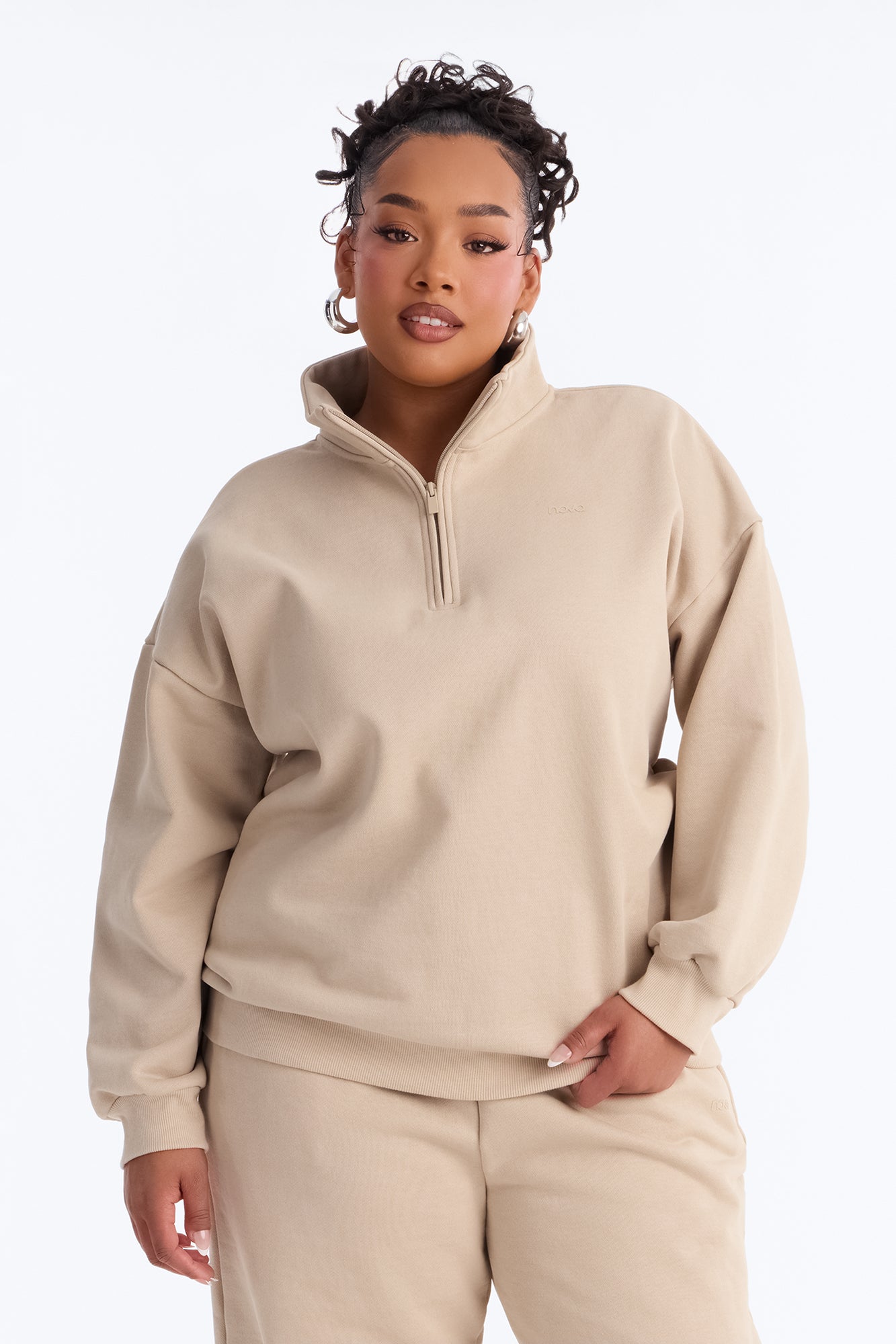Libby Quarter Zip Fleece Sweatshirt - Taupe