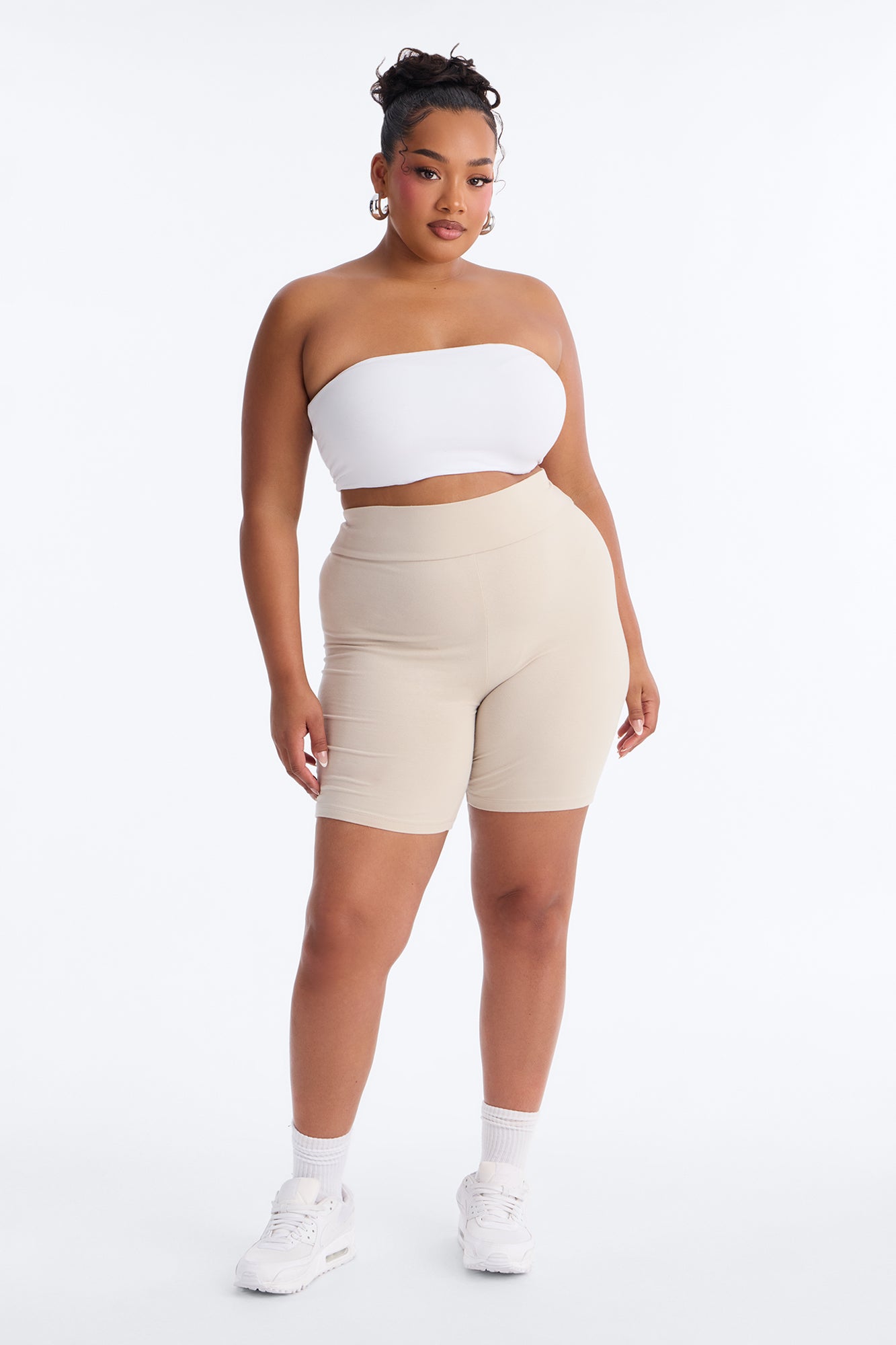Quinn High Rise Everyday Cotton Biker Short 7″ - Stone