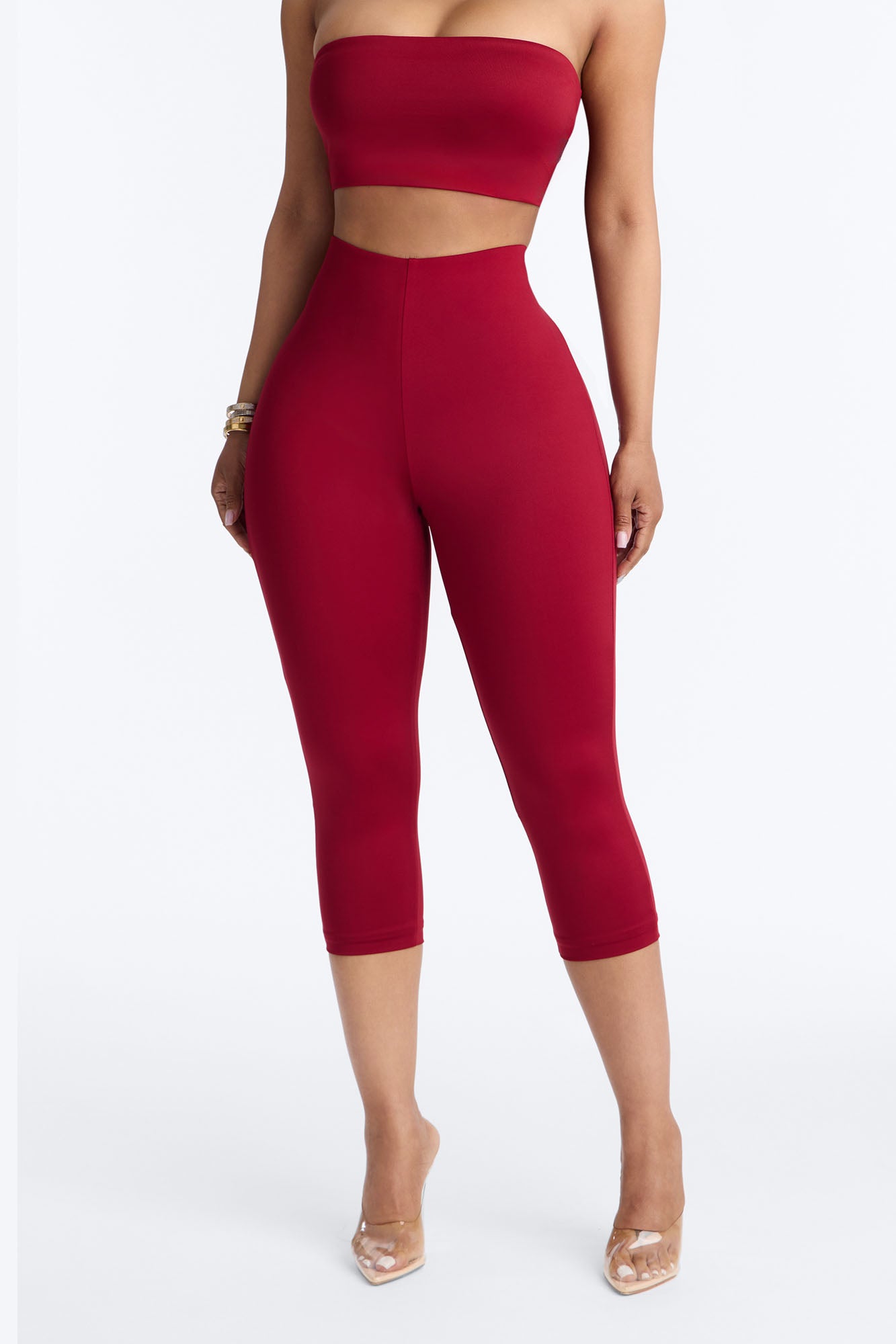 Contour Double Lined Capri Pant - DarkRed image 2