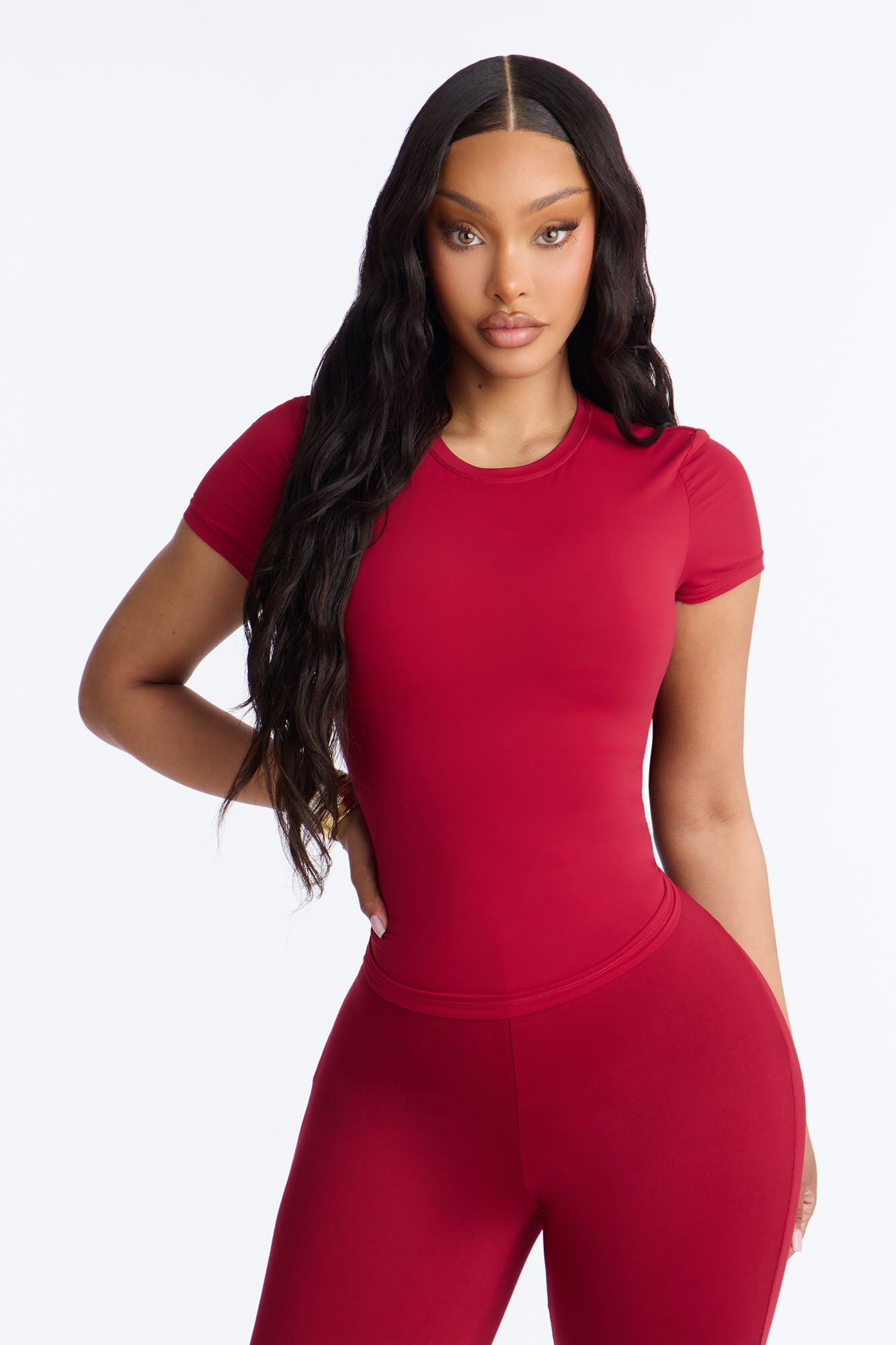 Second Skin Double Lined Short Sleeve Top - DarkRed