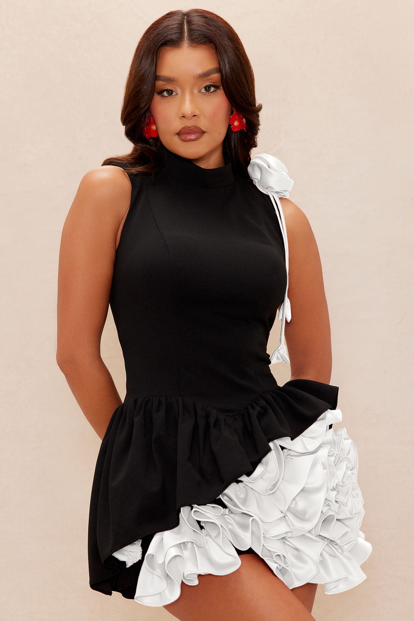 Laynee Ruffle Mini Dress - Black/White image 2