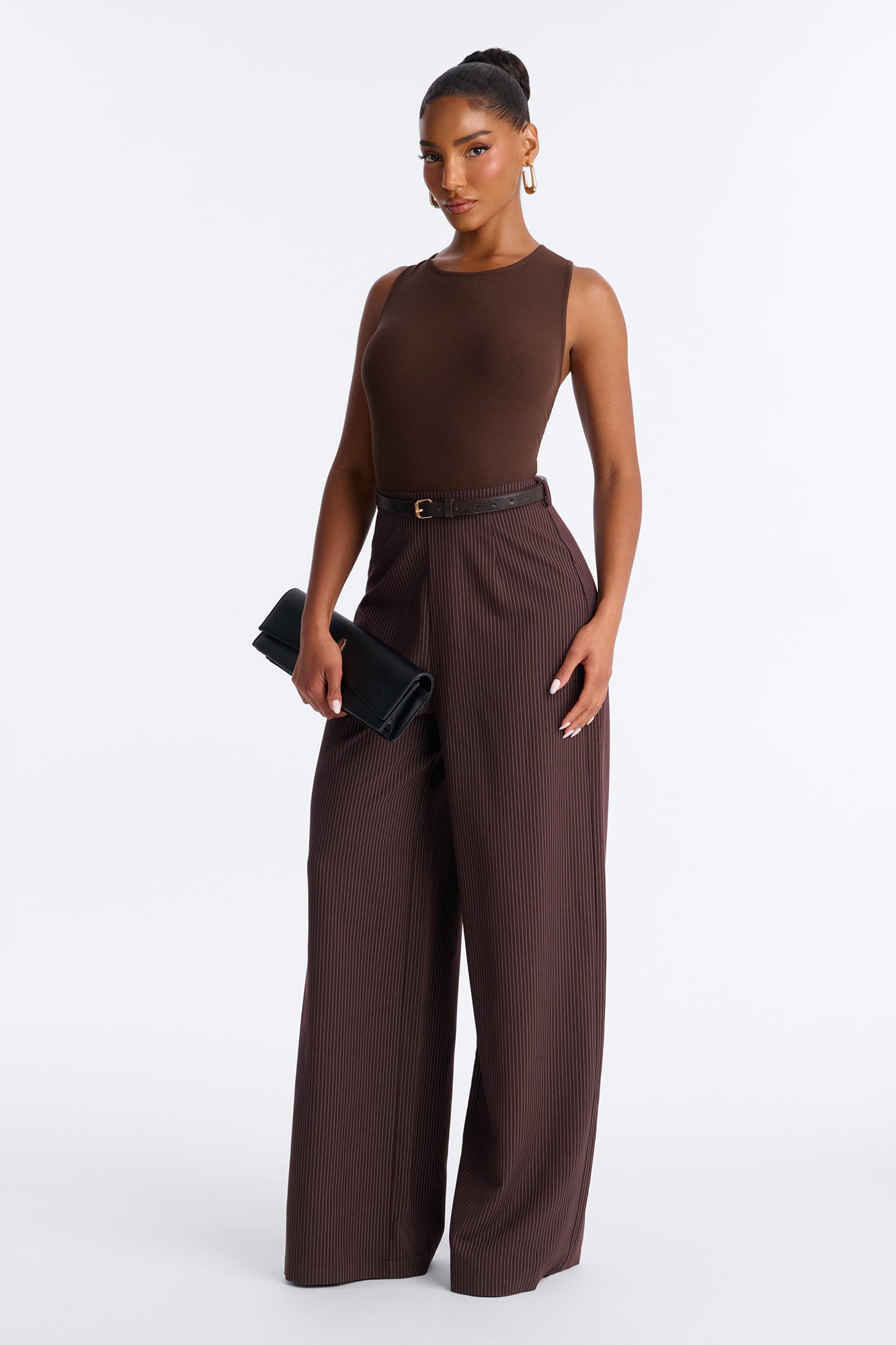 Jen Twofer Pinstripe Jumpsuit - Chocolate