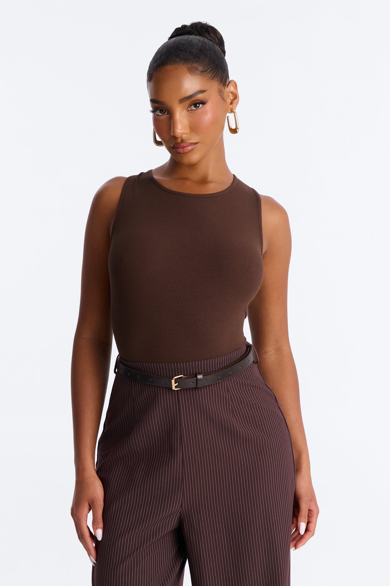 Jen Twofer Pinstripe Jumpsuit - Chocolate image 2