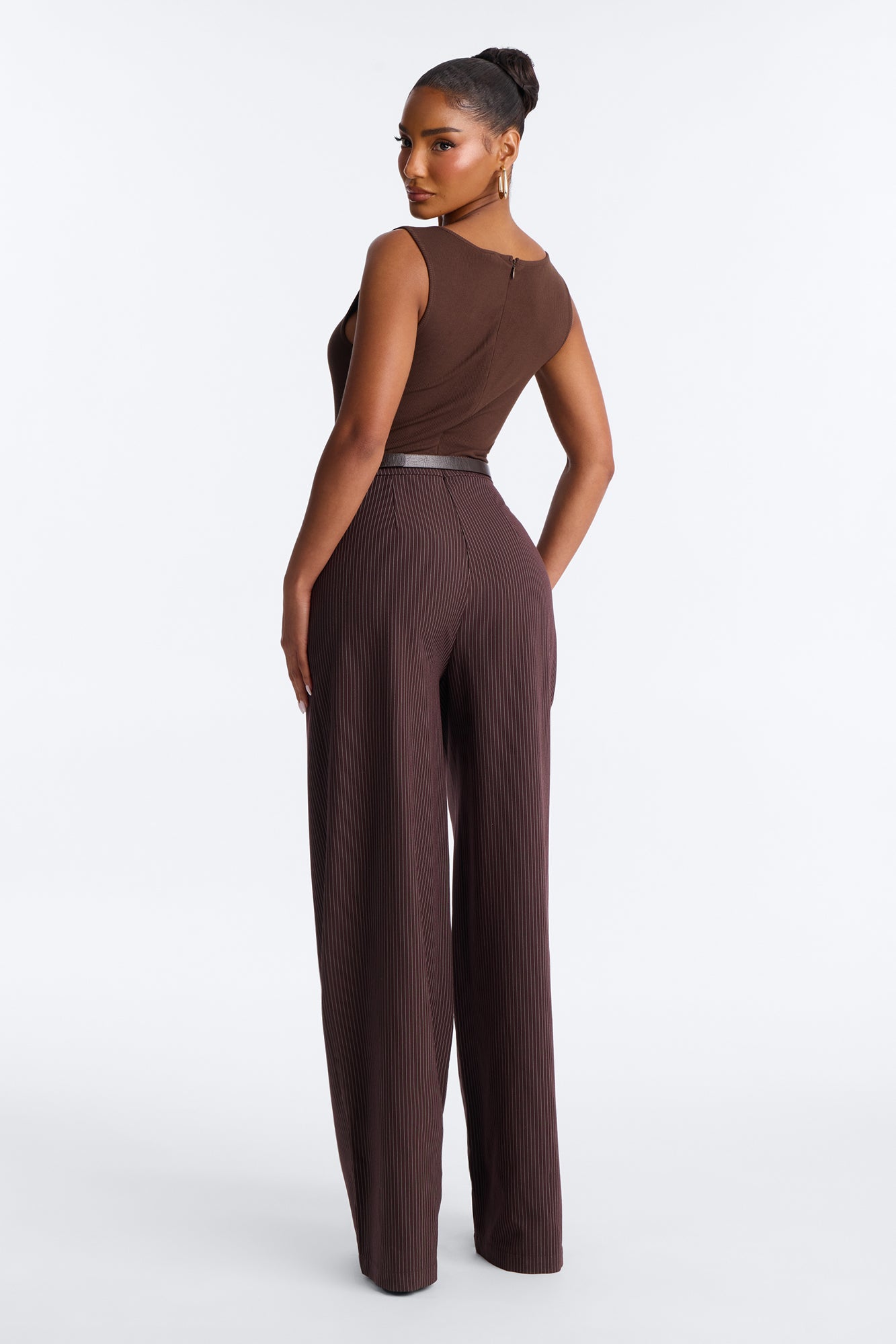 Jen Twofer Pinstripe Jumpsuit - Chocolate image 3