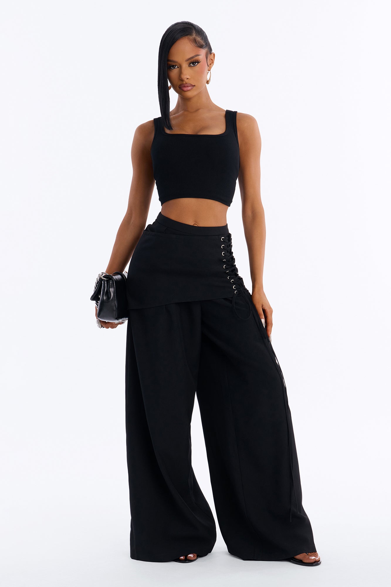 Carter High Rise Removable Corset Wide Leg Trouser - Black