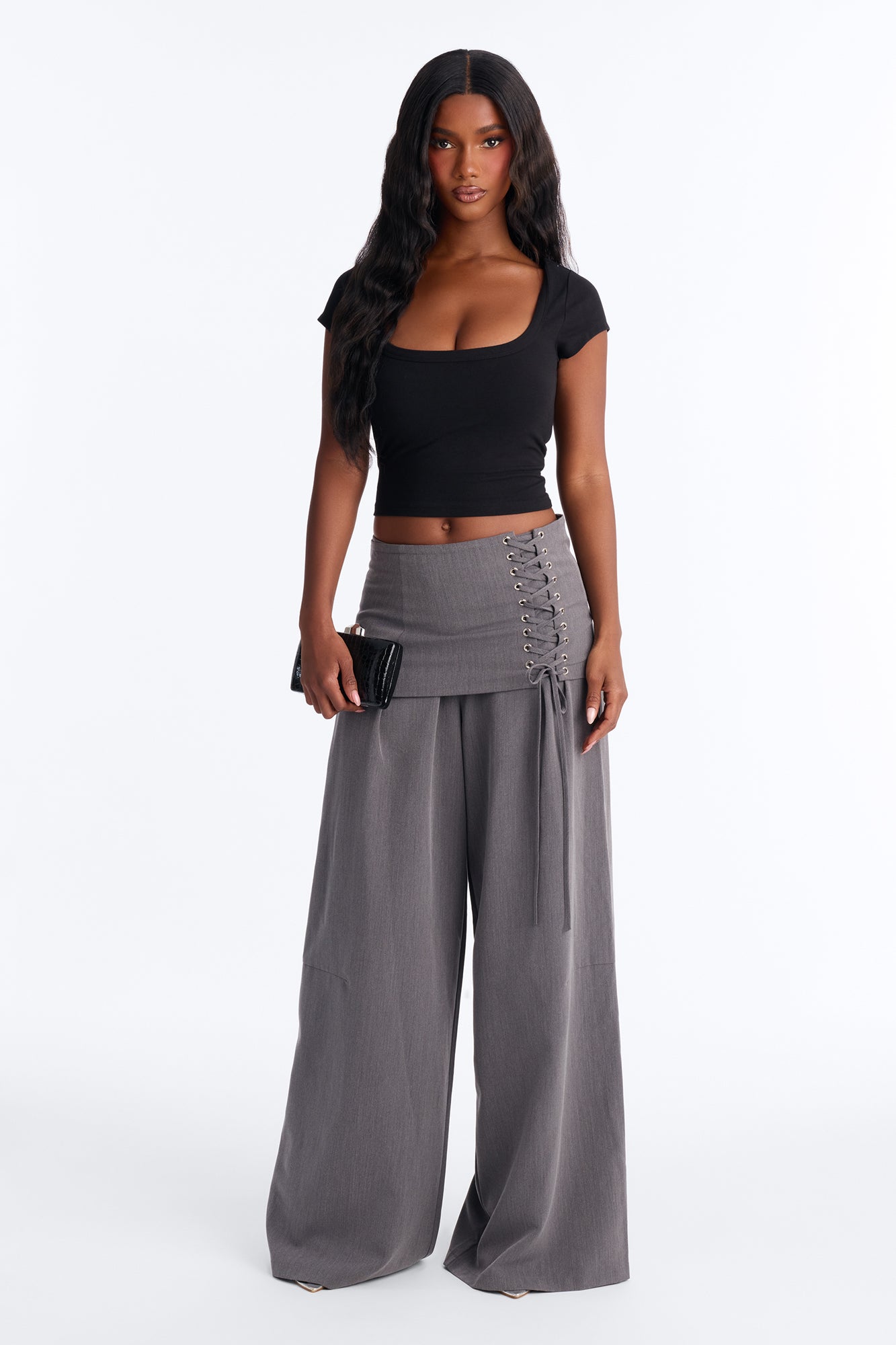 Carter High Rise Removable Corset Wide Leg Trouser - Grey