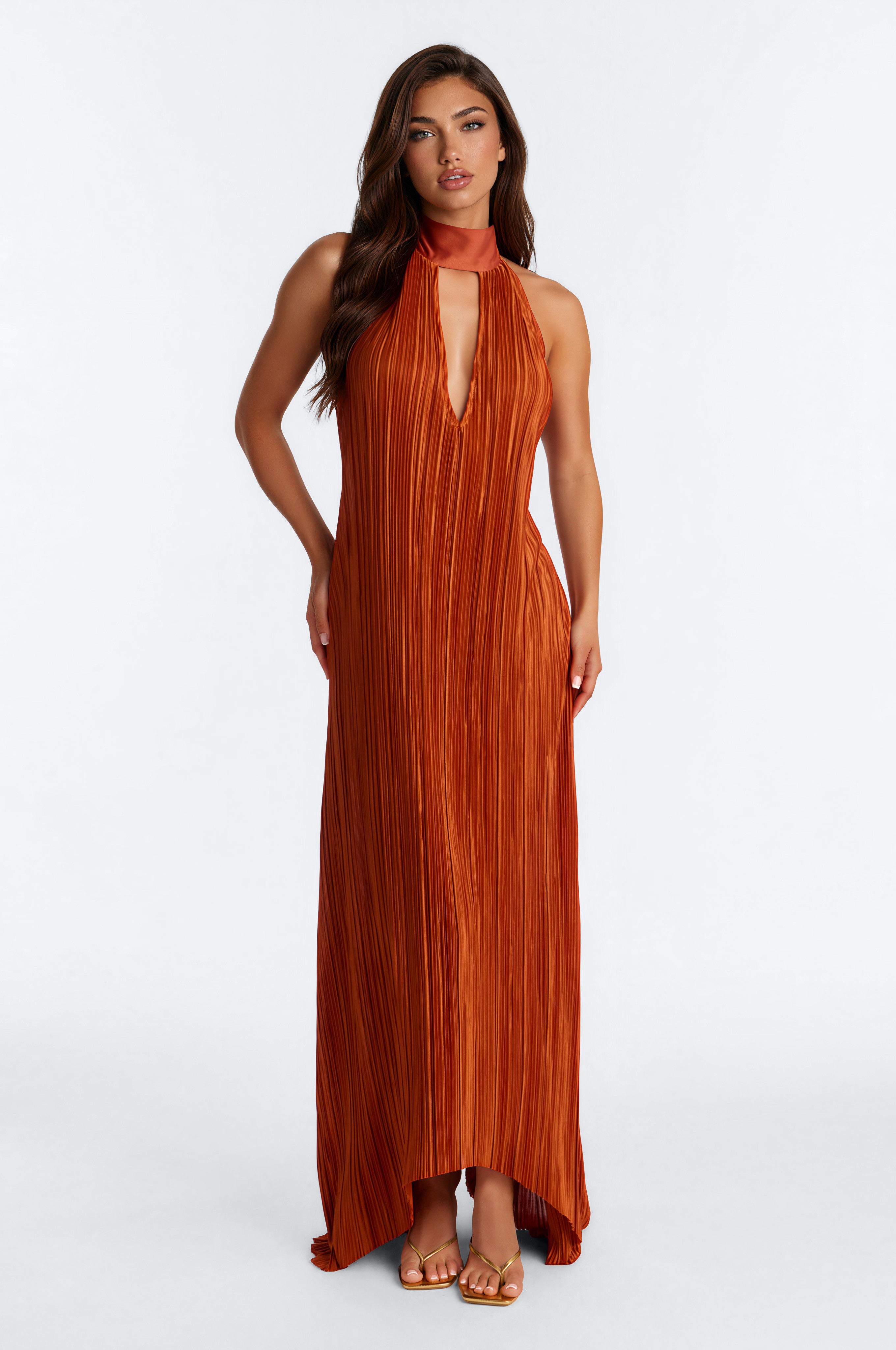 Can't Reach Me Plisse Maxi Dress - Rust