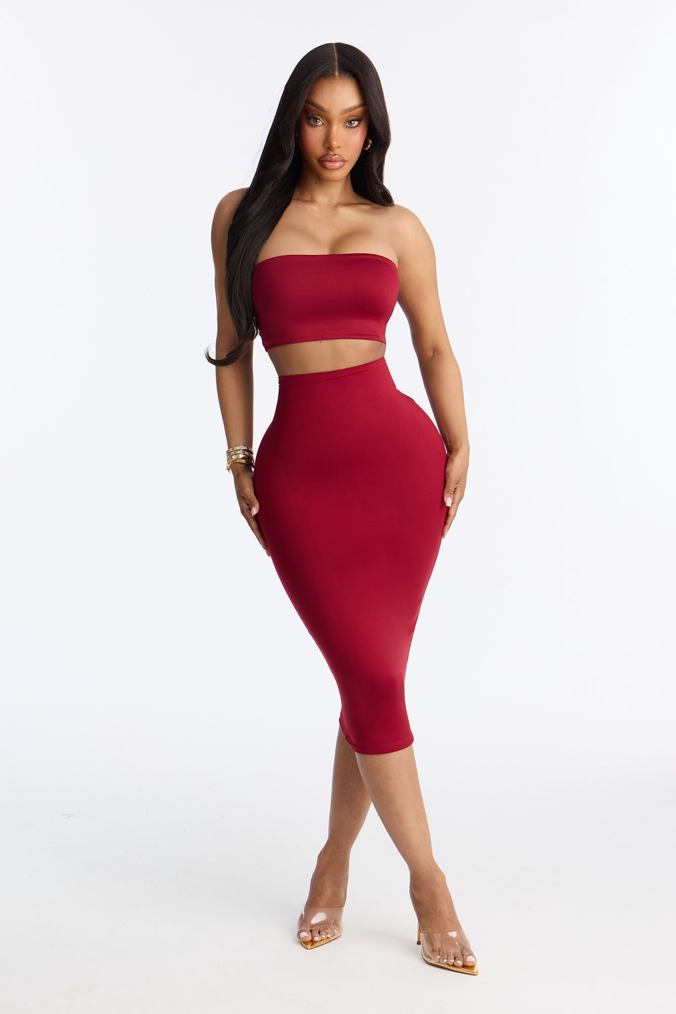 Contour Double Lined Strapless Bandeau Top - DarkRed image 2