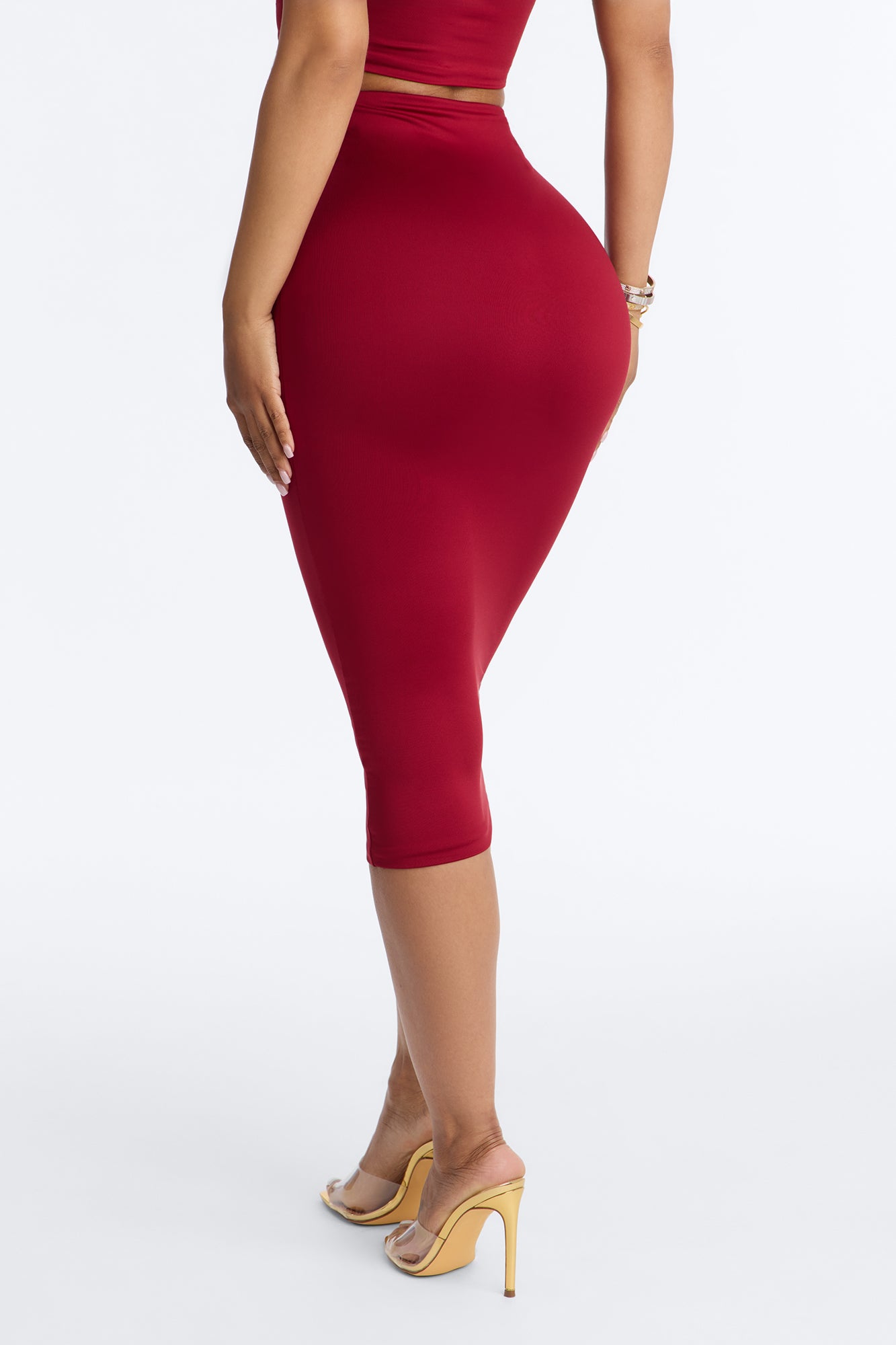 Contour Double Lined Pencil Midi Skirt - DarkRed image 3