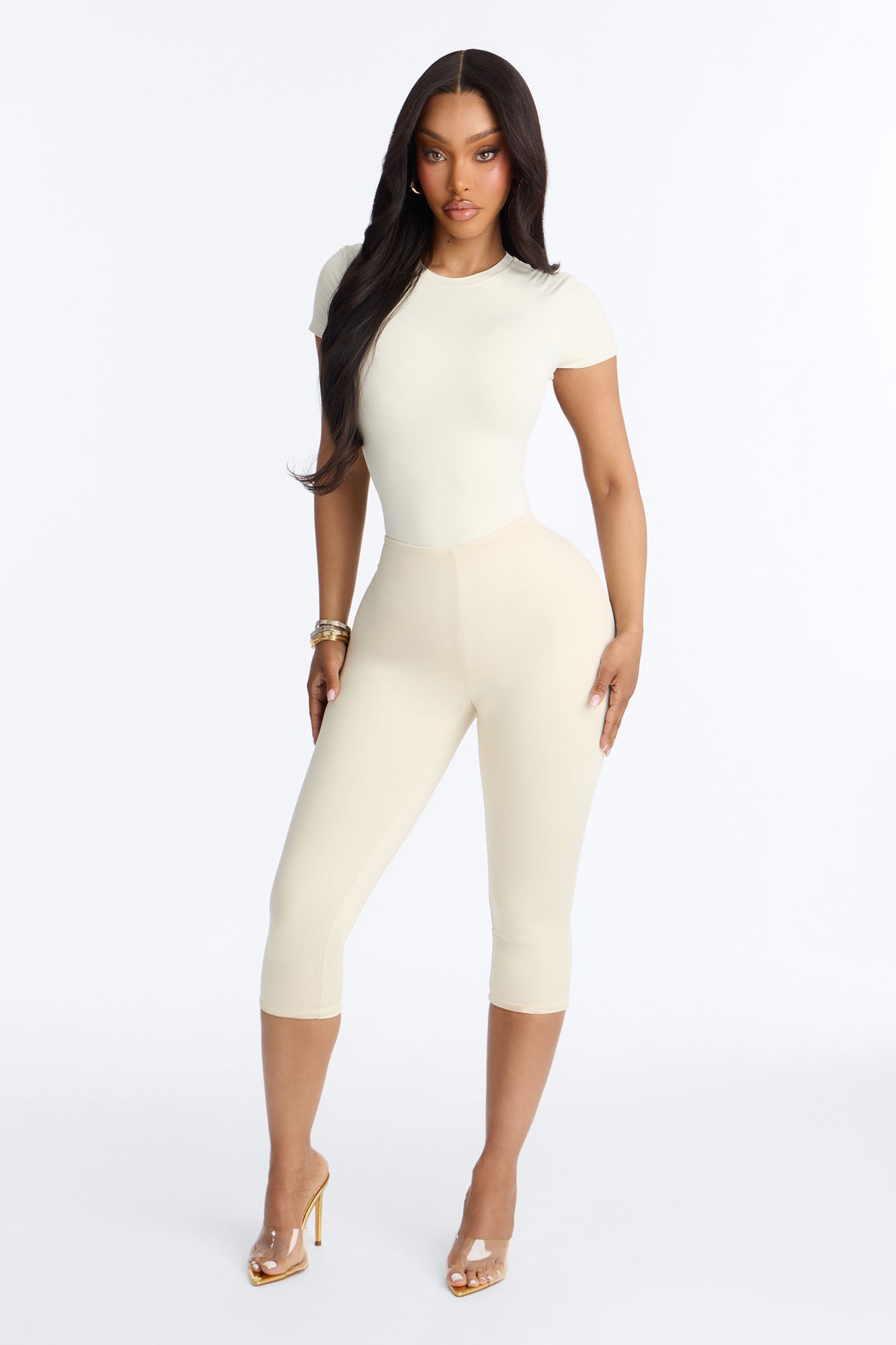 Second Skin Double Lined Crew Neck Short Sleeve Bodysuit - Bone image 2