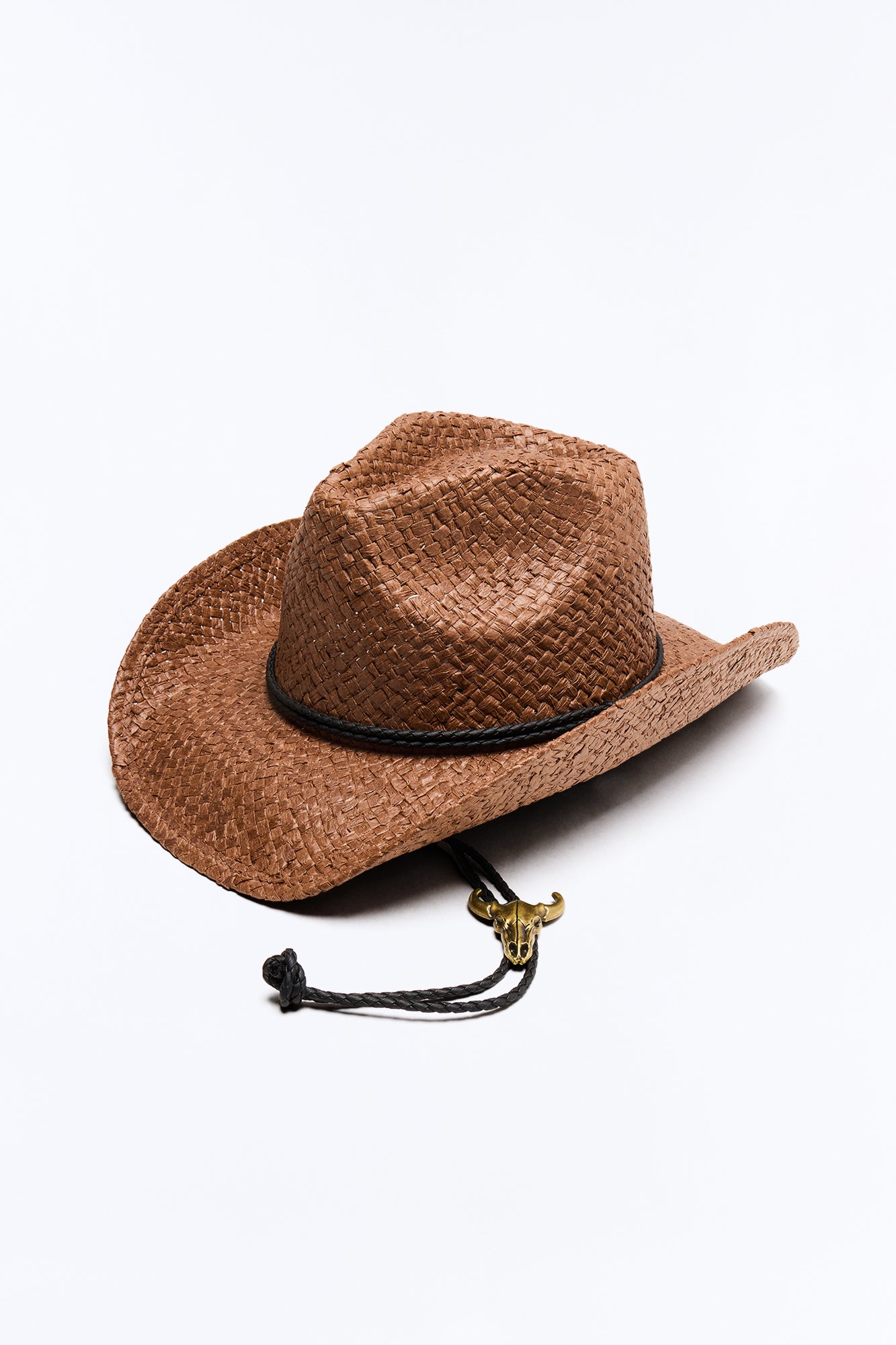 No Bull Bolo Tie Straw Cowboy Hat - Brown