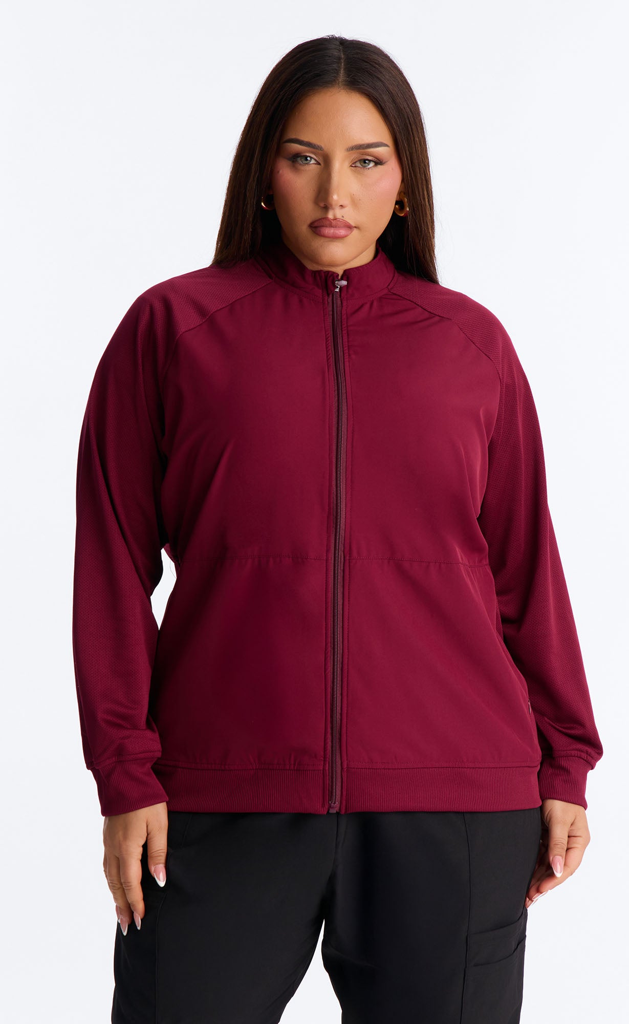 Full Shift Stretch Scrub Uniform Zip Up Jacket - Wine