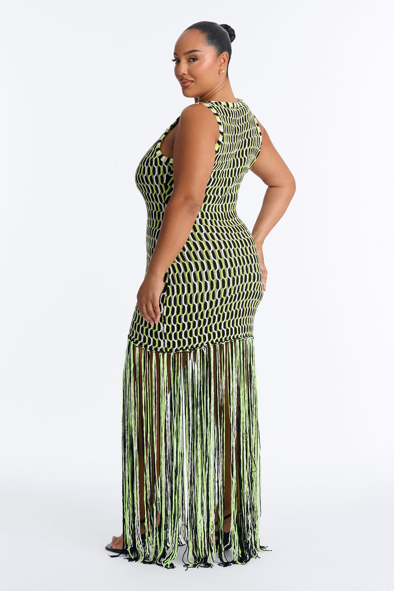 After Hours Fringe Sweater Maxi Dress - Green/combo image 8