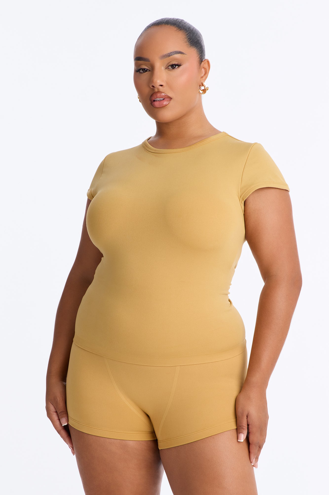 Seamless Smooth Double Lined Cap Sleeve Baby Tee - Honey image 5