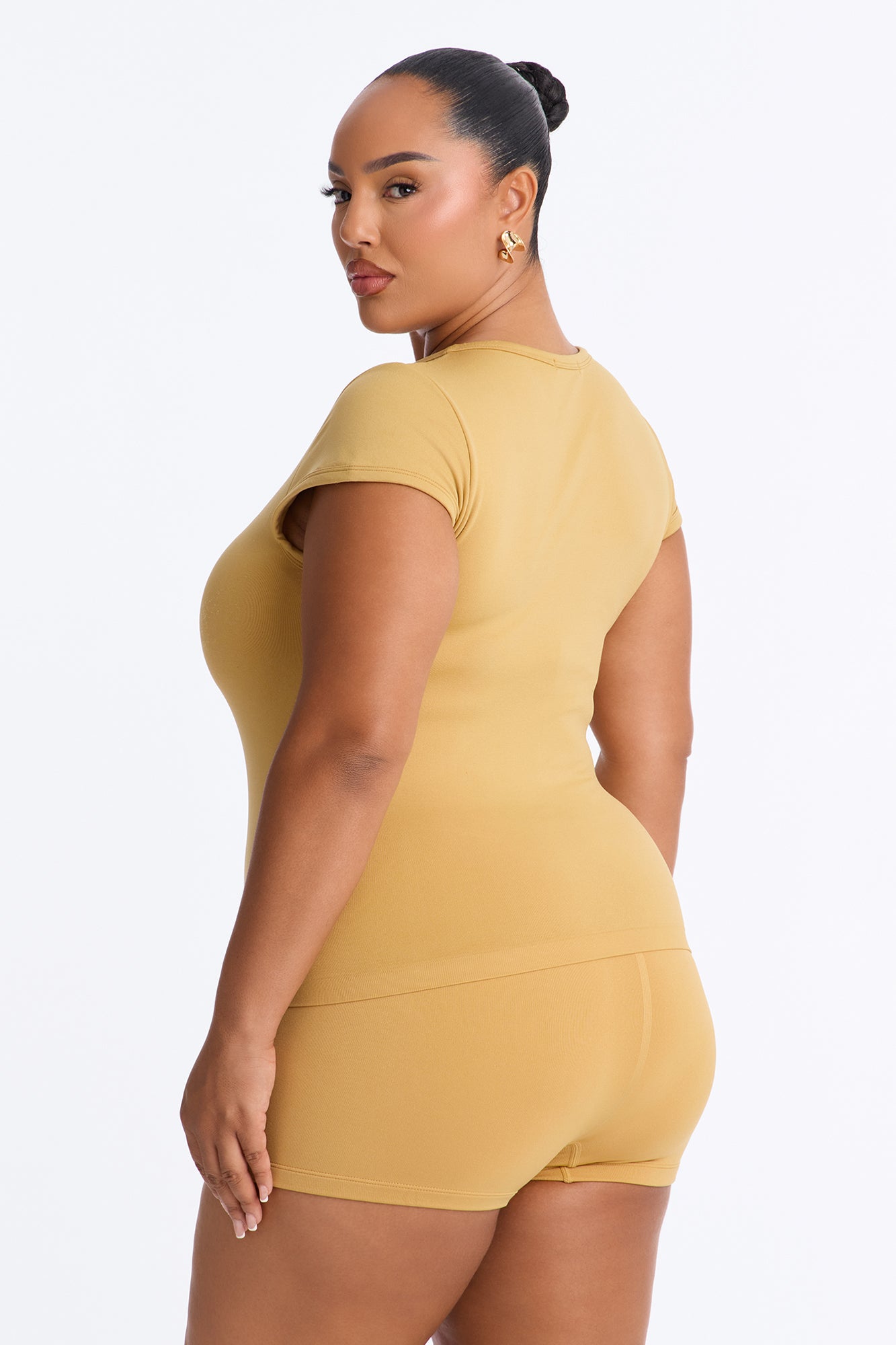 Seamless Smooth Double Lined Cap Sleeve Baby Tee - Honey image 8