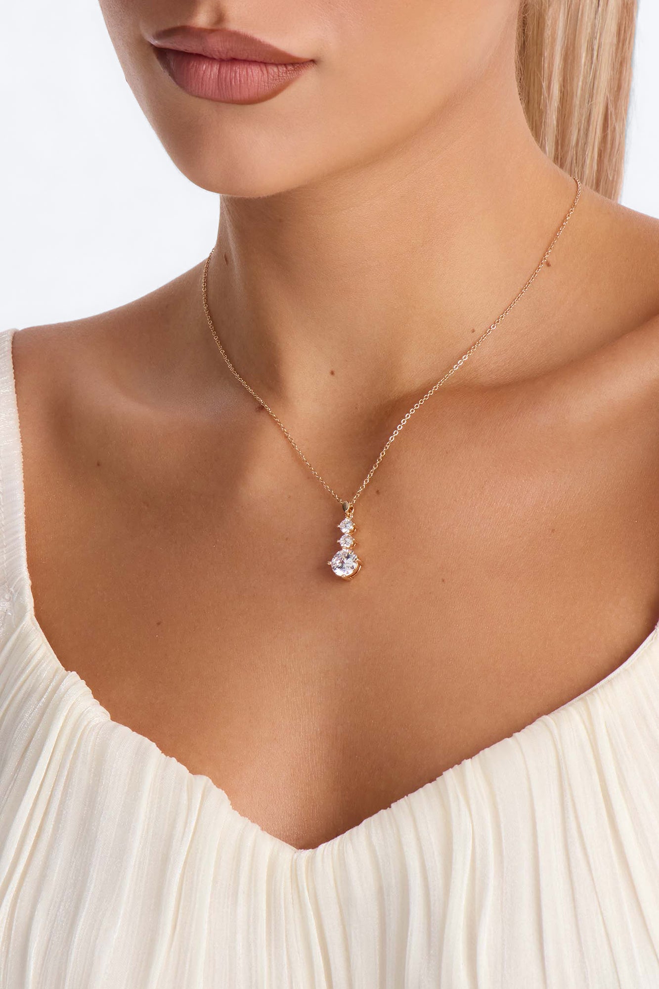 Cubic Zirconia Top Tier Necklace - Gold