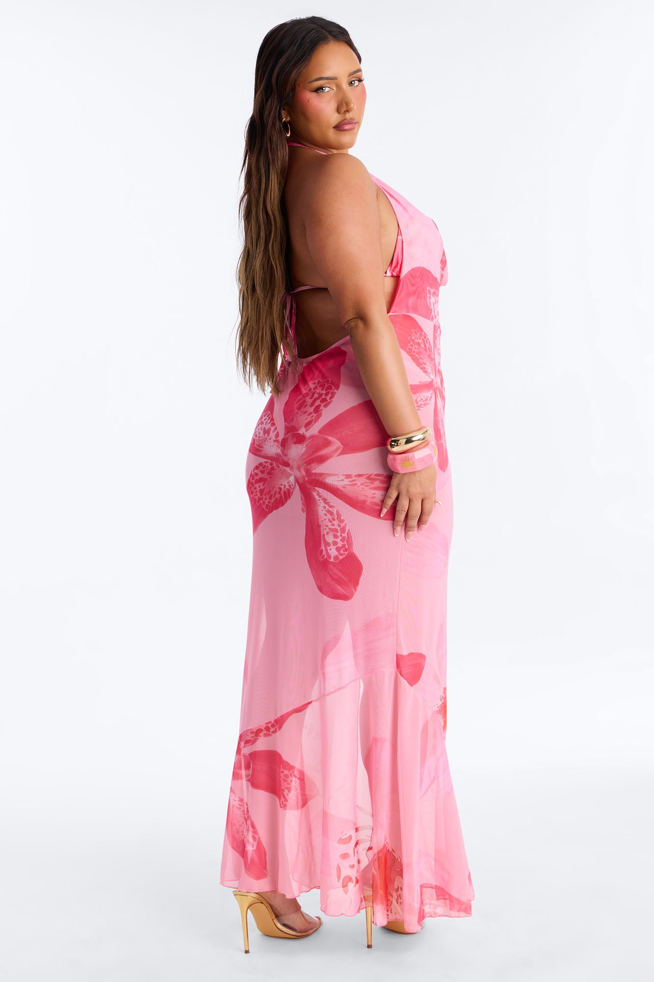 Zola 3 Piece Floral Triangle Bikini & Cover Up Maxi Dress Sunsuit - Pink image 5