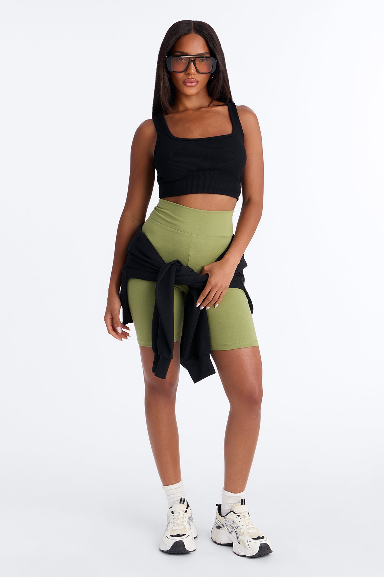 Quinn High Rise Everyday Cotton Biker Short 7″ - Moss