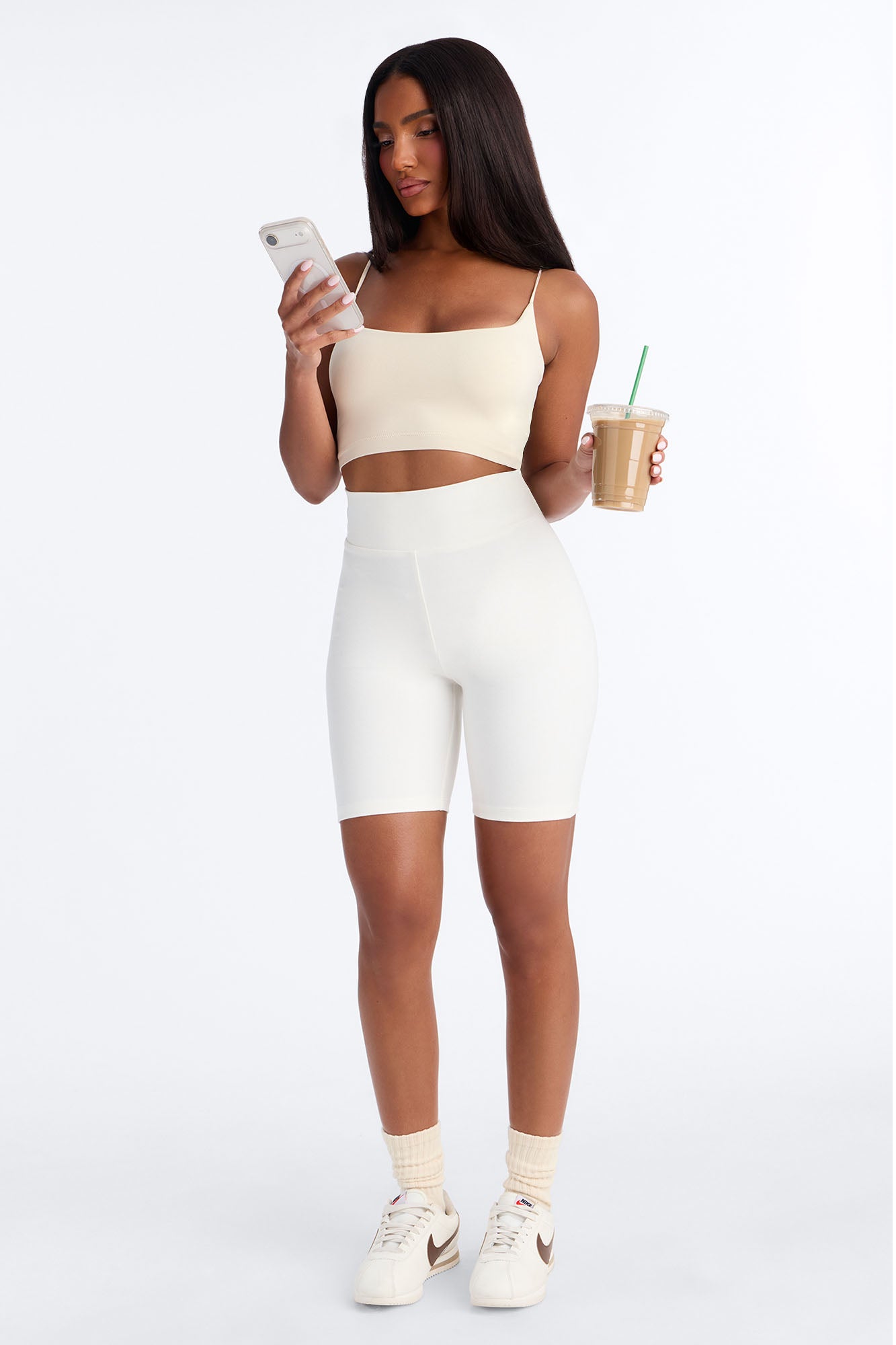 Quinn High Rise Everyday Cotton Biker Short 7″ - White