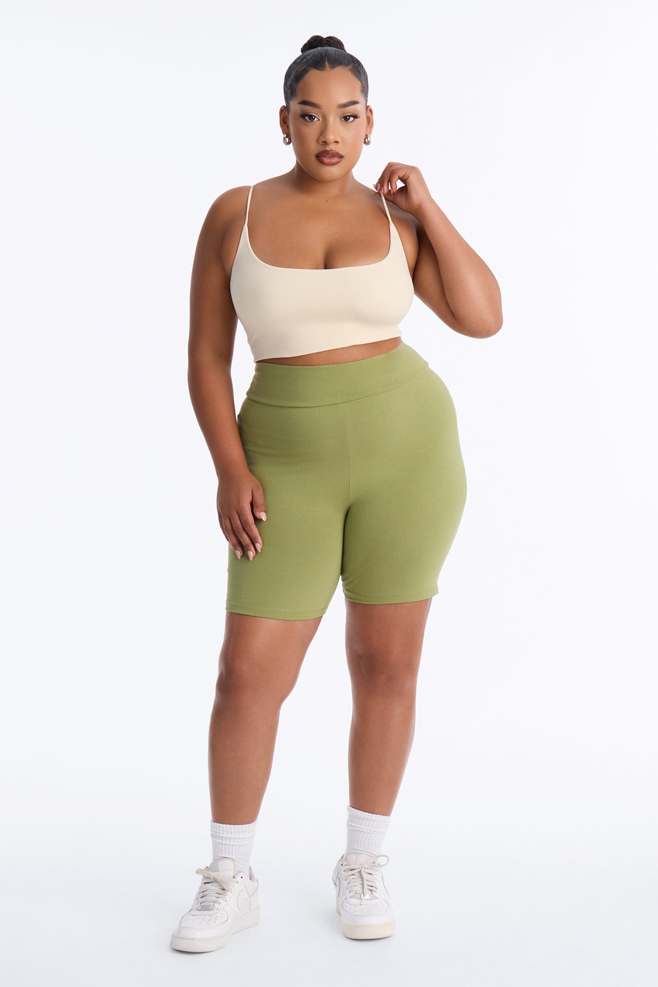 Quinn High Rise Everyday Cotton Biker Short 7″ - Moss