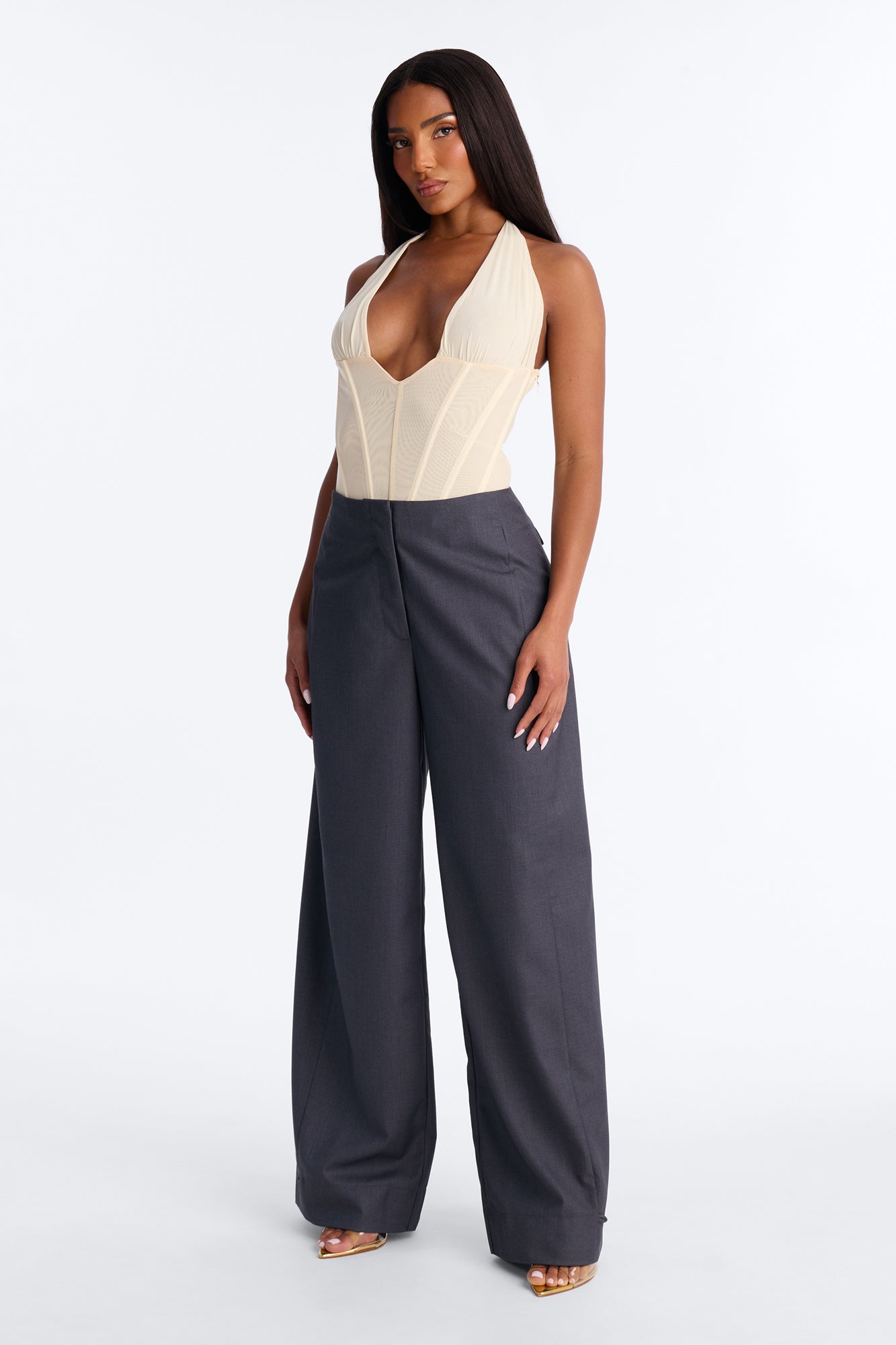 Mark Kate Button Cuff Barrel Leg Trouser - Charcoal