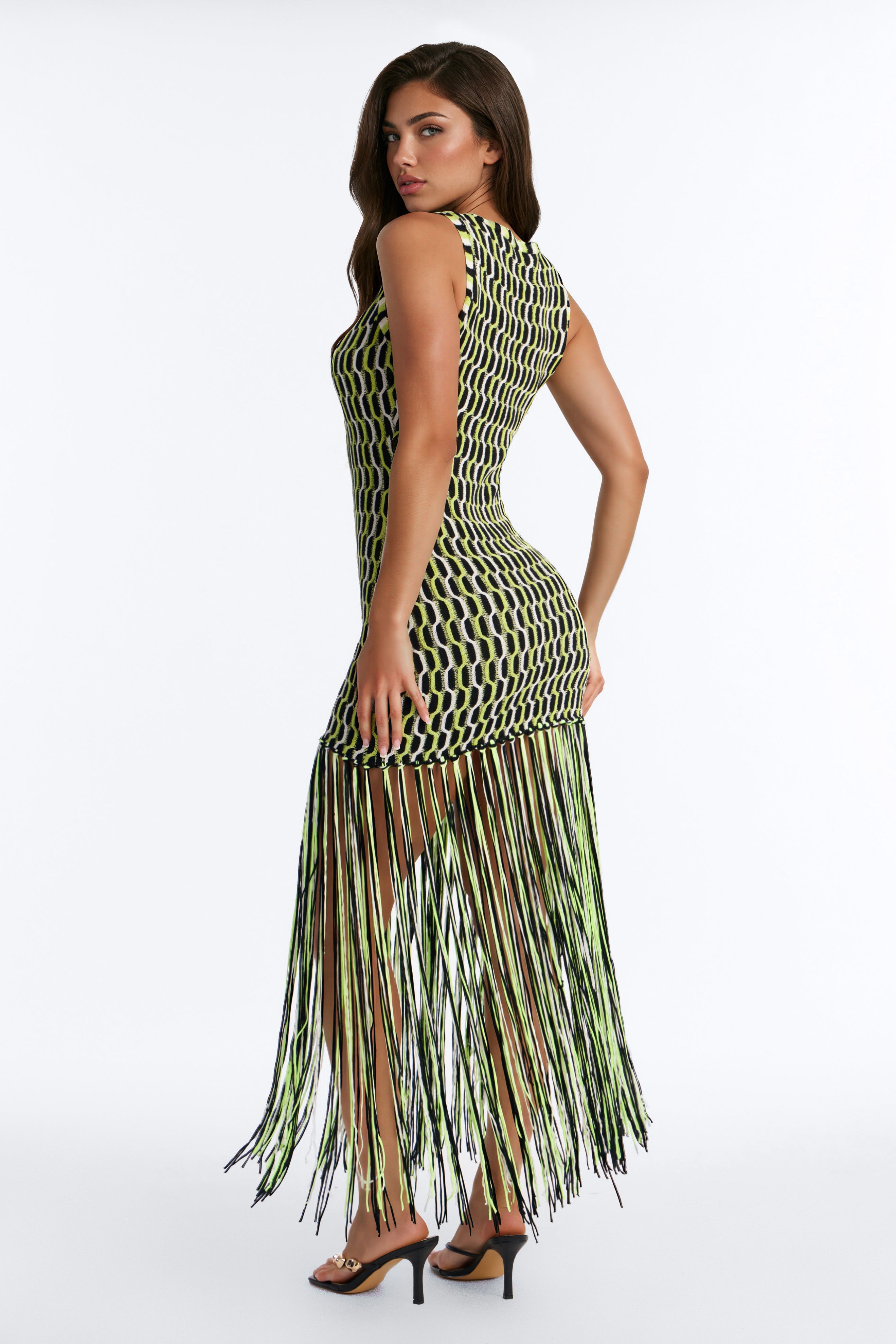 After Hours Fringe Sweater Maxi Dress - Green/combo image 4