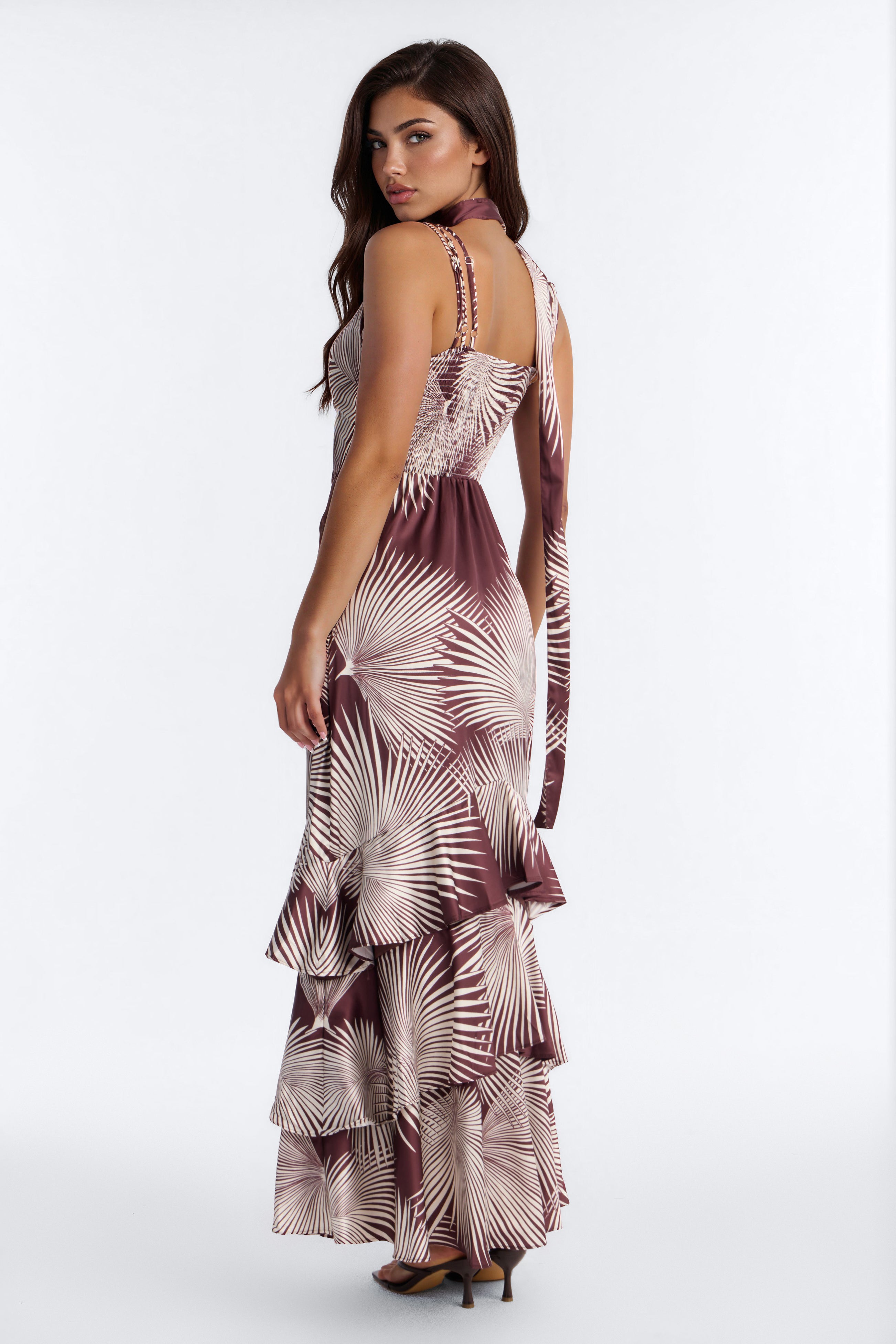 Lila Satin Tiered Maxi Dress - Brown/combo image 4