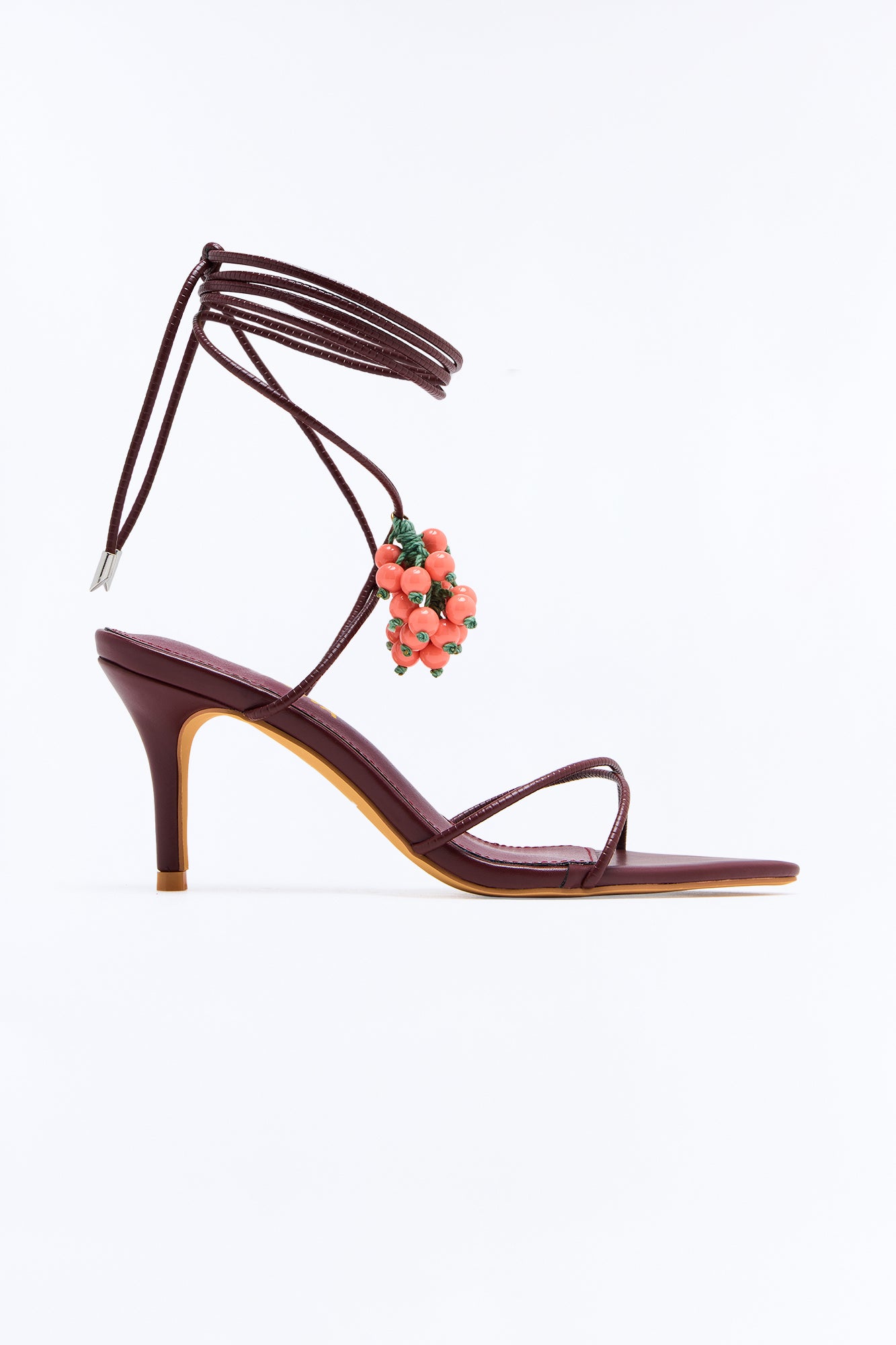 Sina Embellished Wrap Up Heels - Burgundy