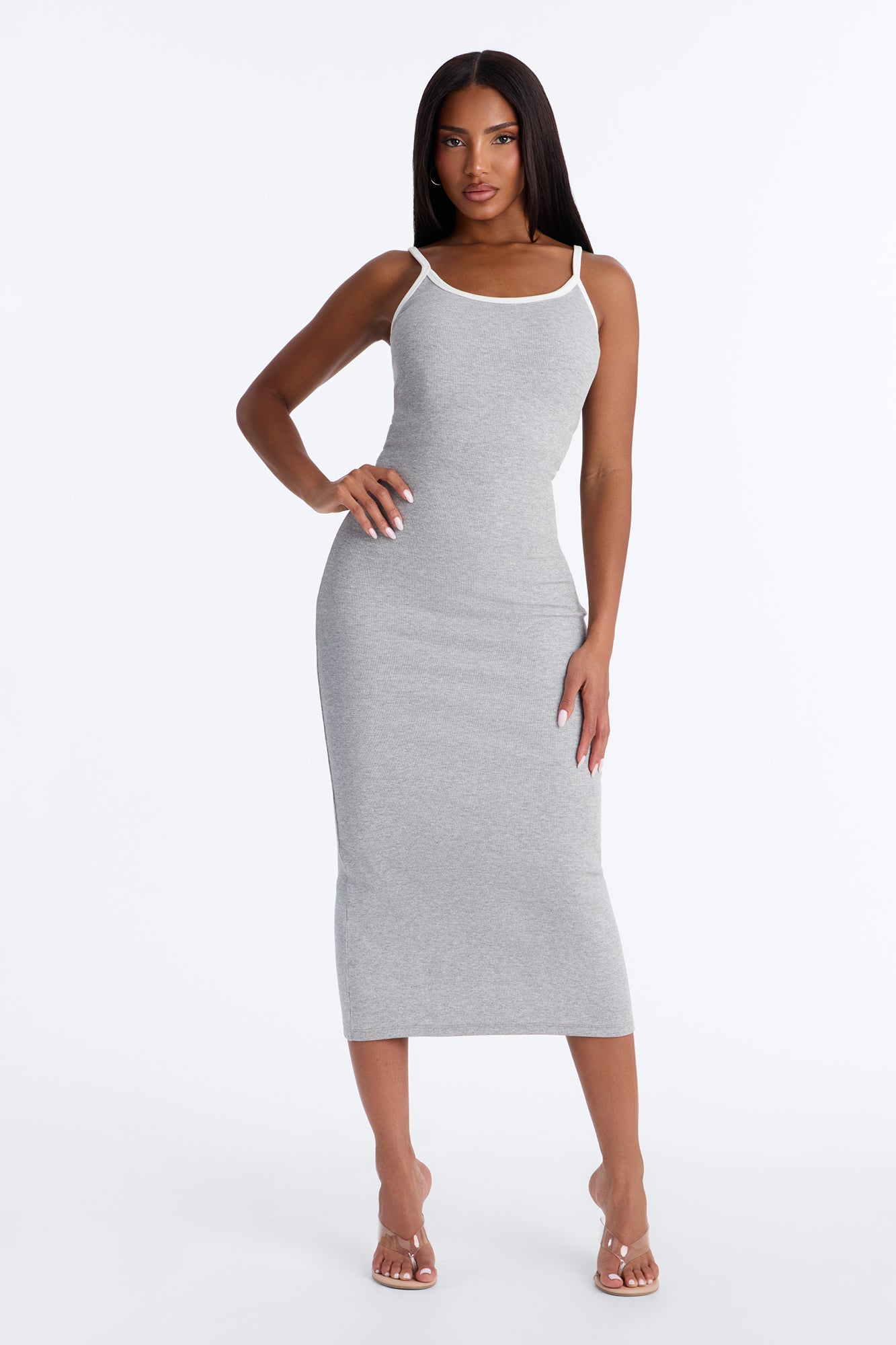 Lowkey Built In Bra Cami Midi Dress - Grey